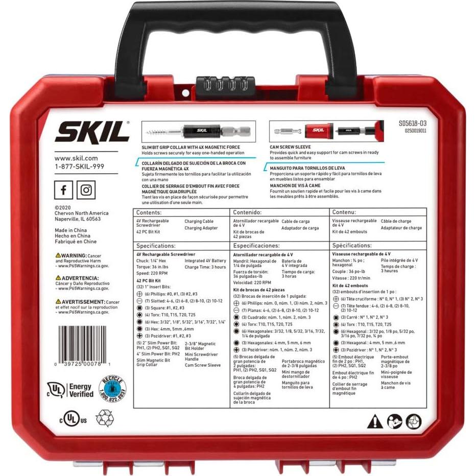 Destornillador Inalámbrico SKIL 4V con 42 Piezas y Estuche