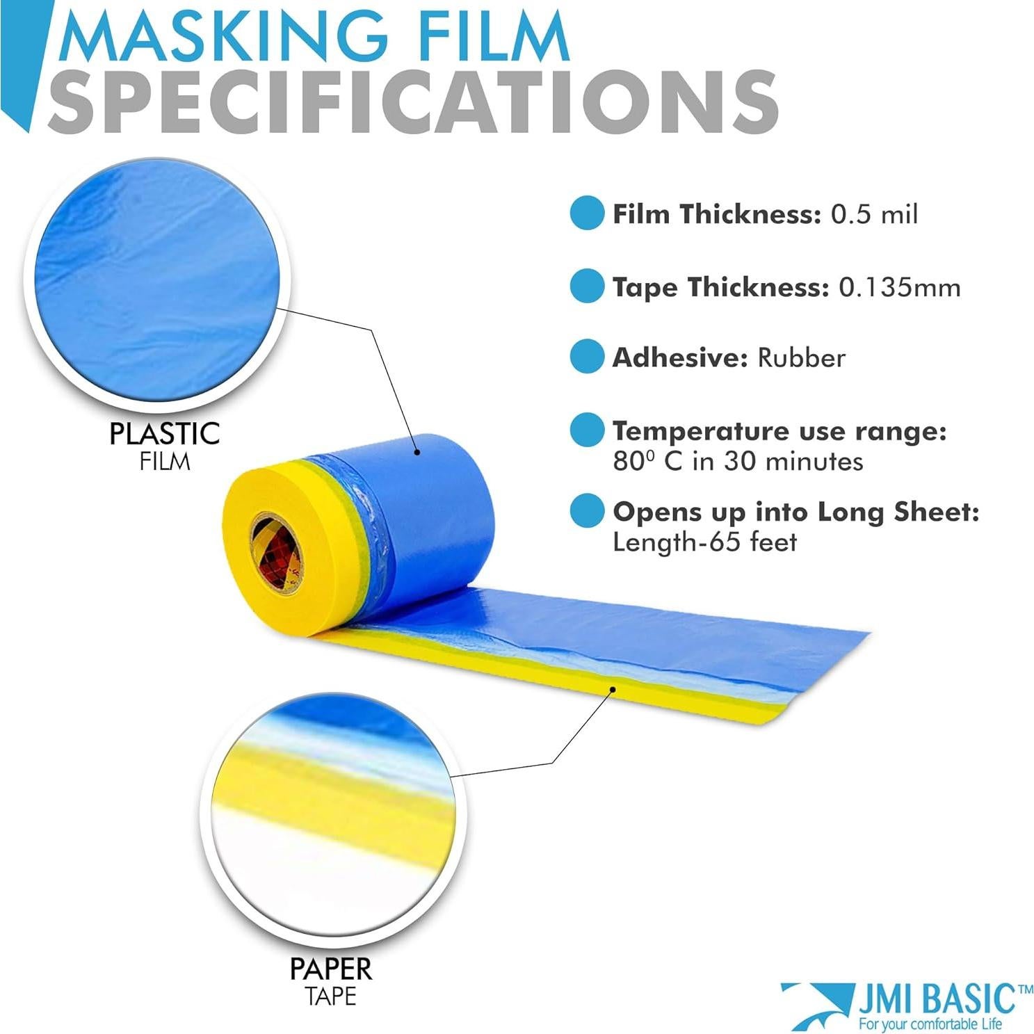 Película de enmascarar JMI BASIC 45.72 cm con cinta amarilla