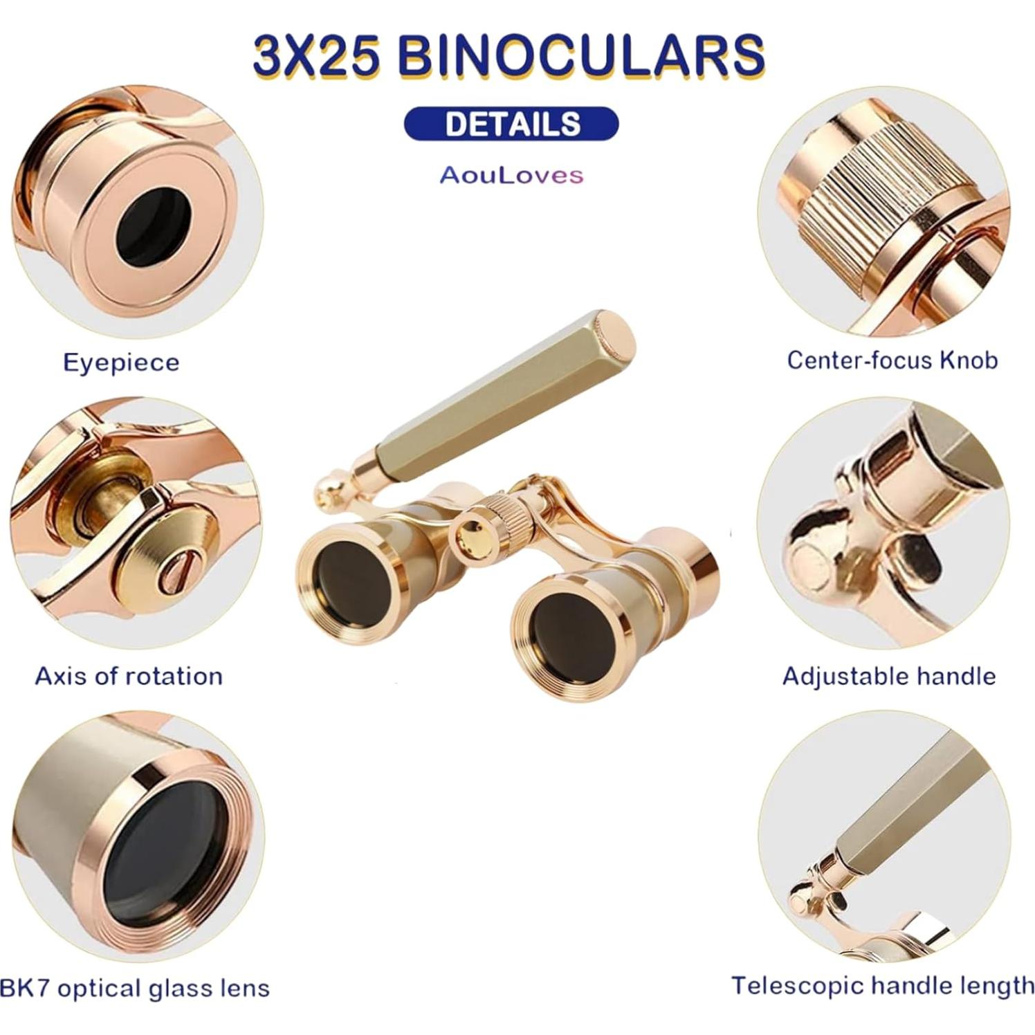 Binoculares de Ópera H2ONDBQF 3X25 Vintage Ajustables 170g