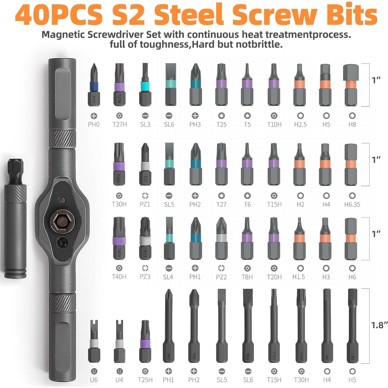 Juego de Destornilladores Magnéticos 42 en 1 USUAUU Naranja