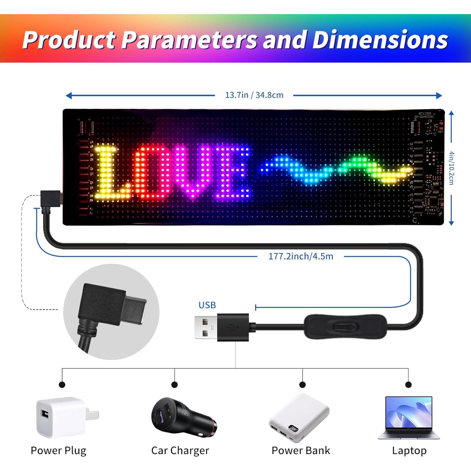 Cartel LED Publicitario Desplazable Plikapli 35.56x10.16cm USB