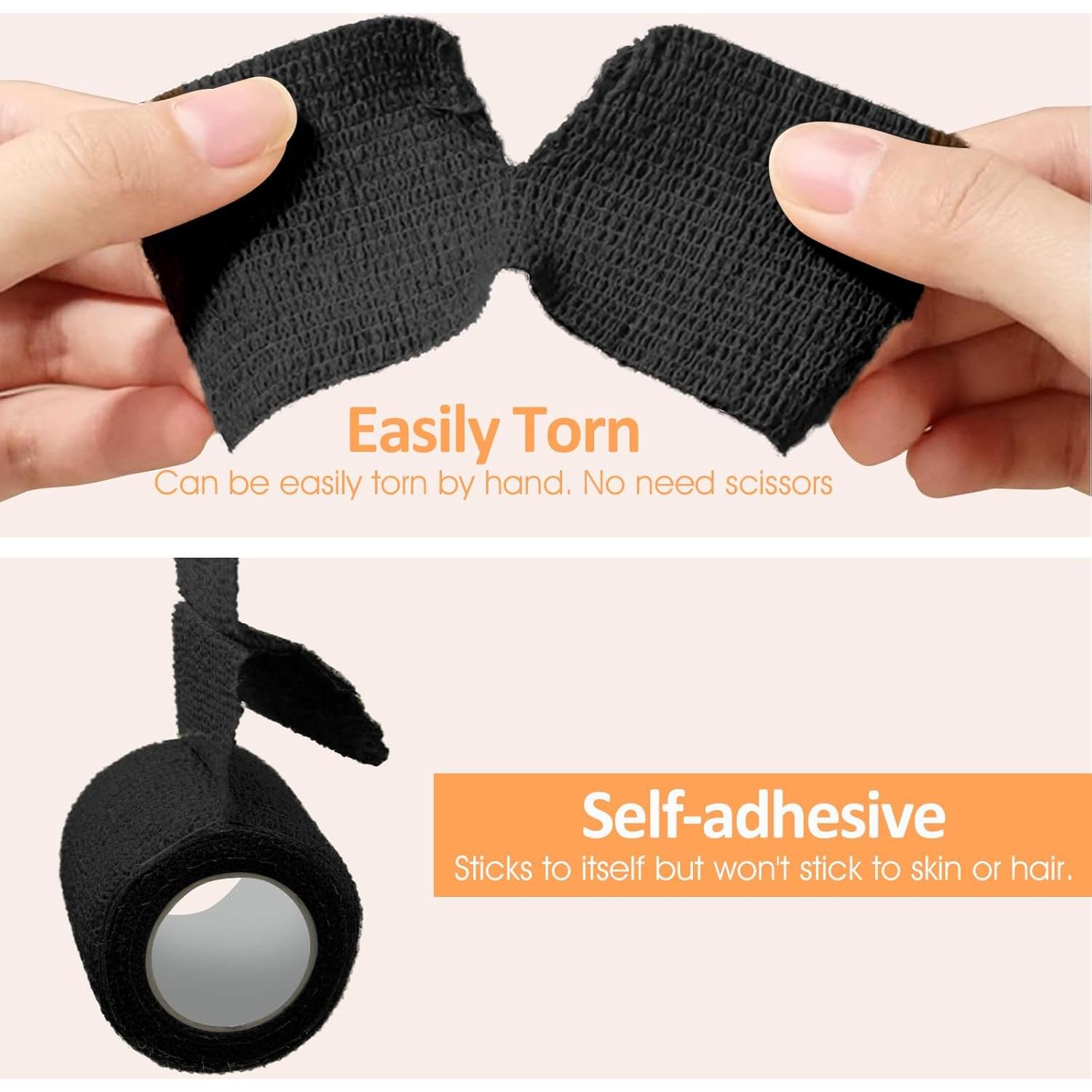 Venda Autoadhesiva Cohesiva BIRDDIE 18 Piezas 2.54/5.08/7.62 cm Negra