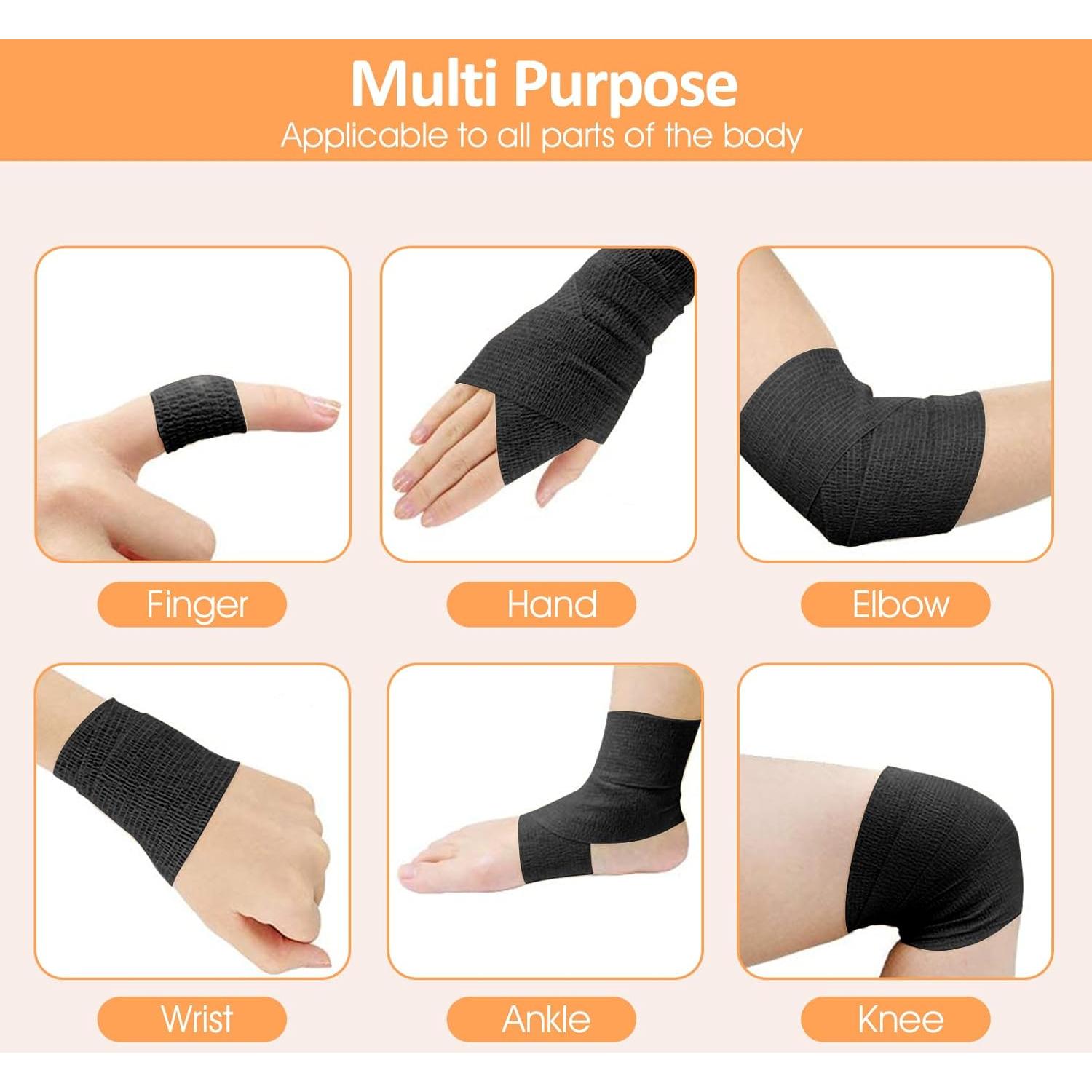 Venda Autoadhesiva Cohesiva BIRDDIE 18 Piezas 2.54/5.08/7.62 cm Negra