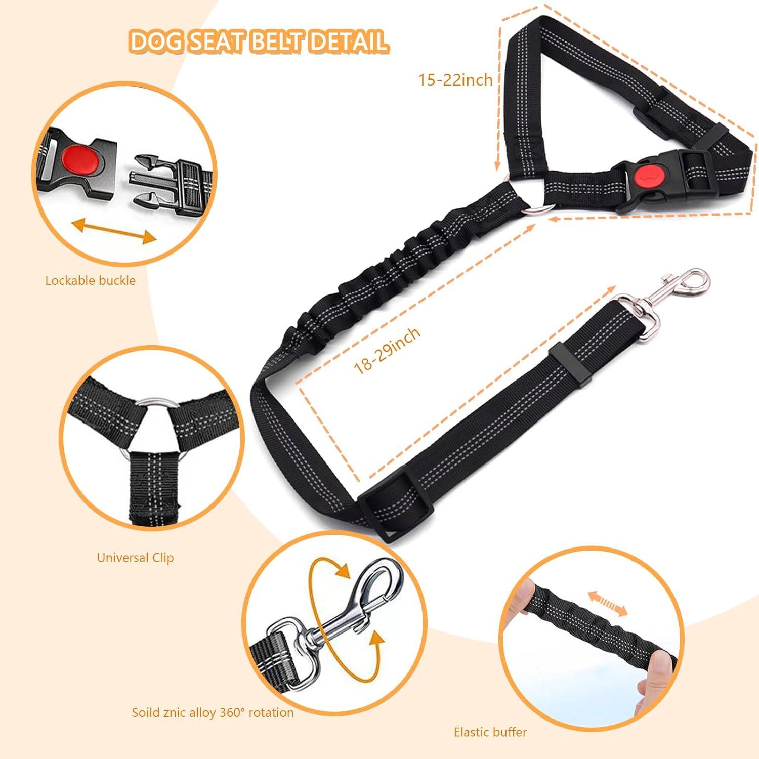 Cinturón de Seguridad Ajustable para Mascotas Taokechel Negro