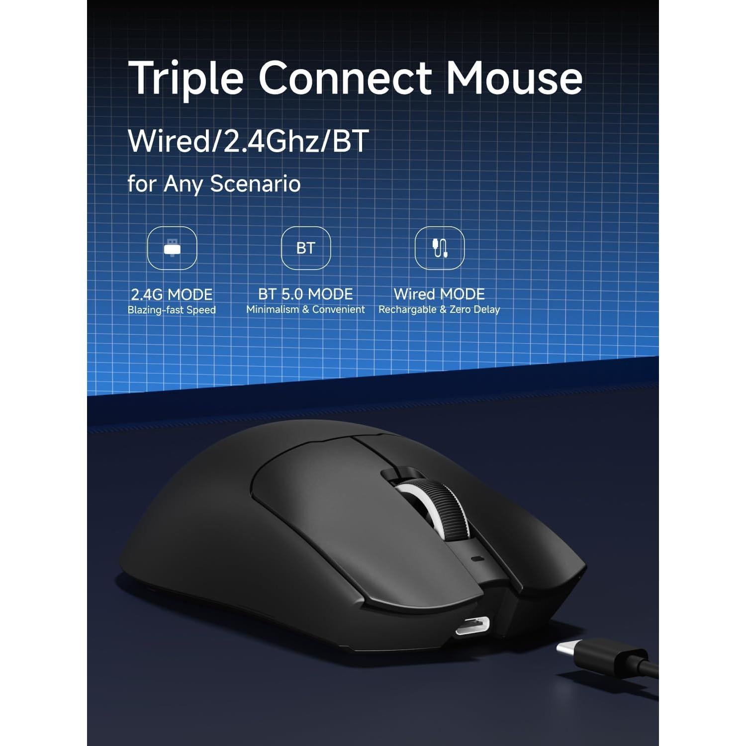 Ratón Gaming Inalámbrico EWEADN S9, 26000 DPI, Ergonómico, Negro