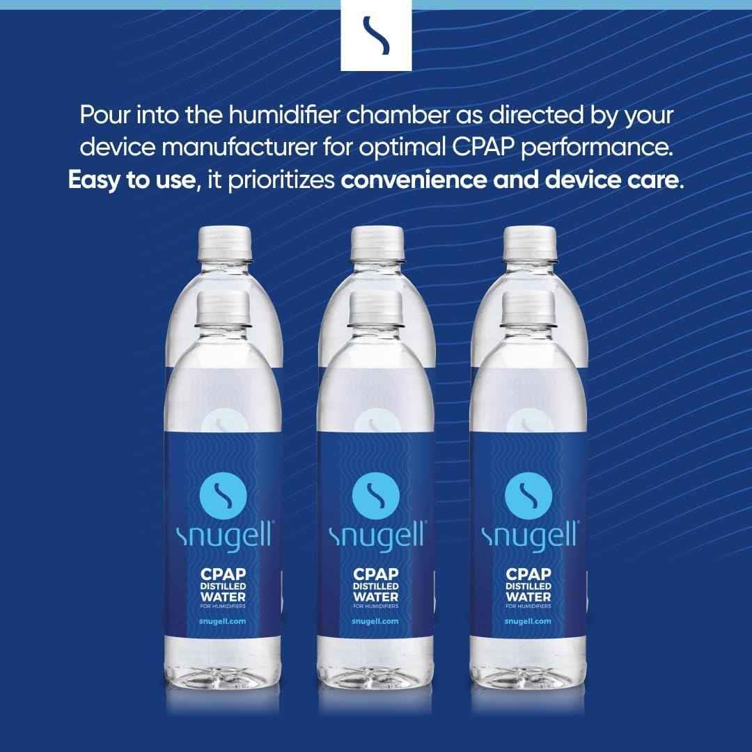 Agua Destilada Snugell para Máquinas CPAP - 12 Botellas de 591 ml