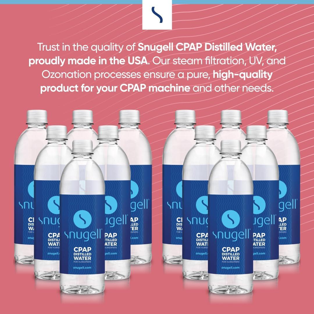 Agua Destilada Snugell para Máquinas CPAP - 12 Botellas de 591 ml