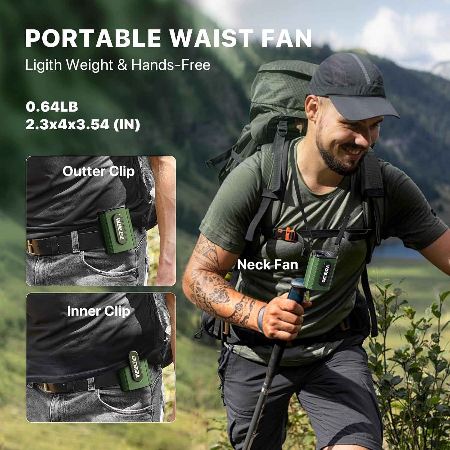 Ventilador Personal de Cintura F10 Verde 20000RPM 4 Velocidades