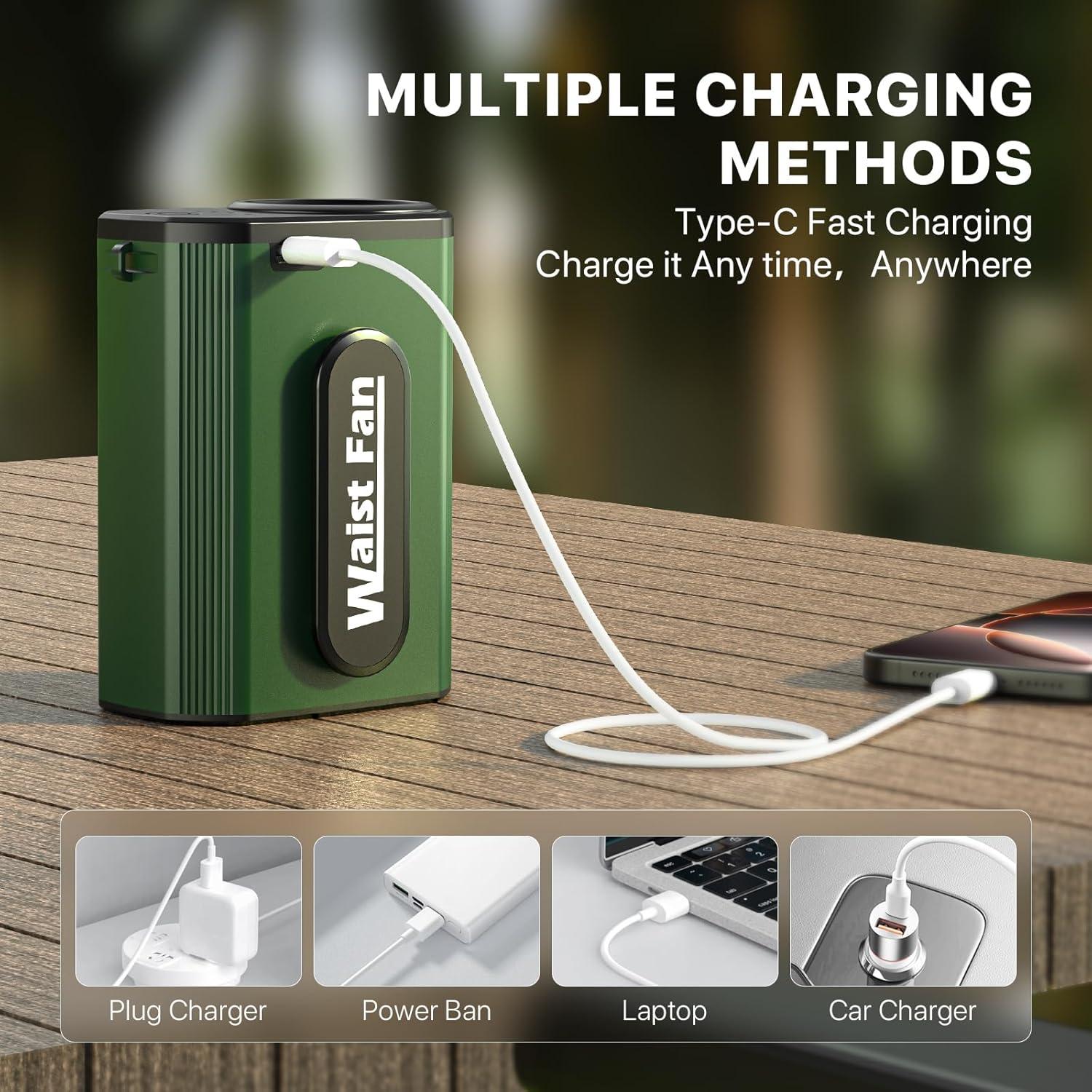 Ventilador Personal de Cintura F10 Verde 20000RPM 4 Velocidades