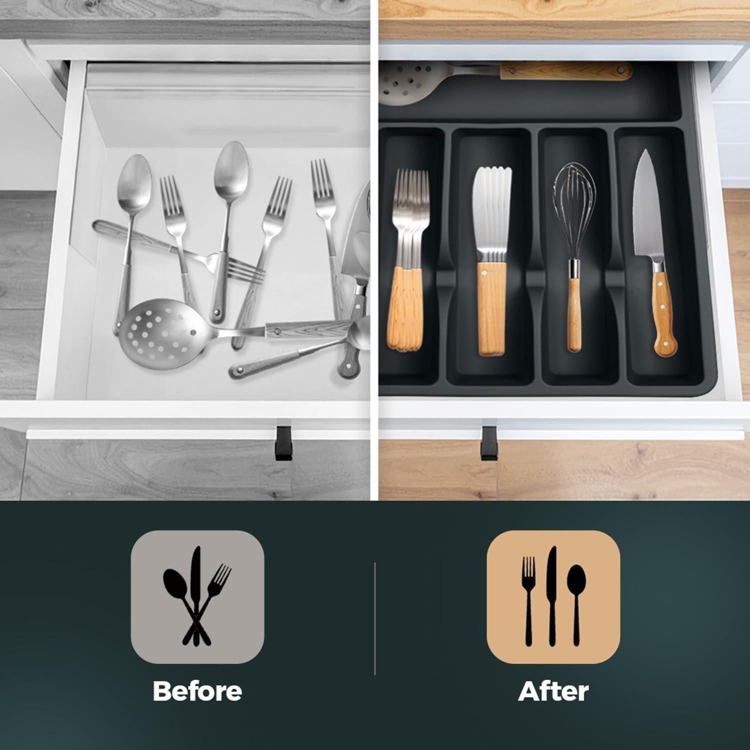 Organizador de Cajones de Utensilios Pantrymade - Silicona Negra