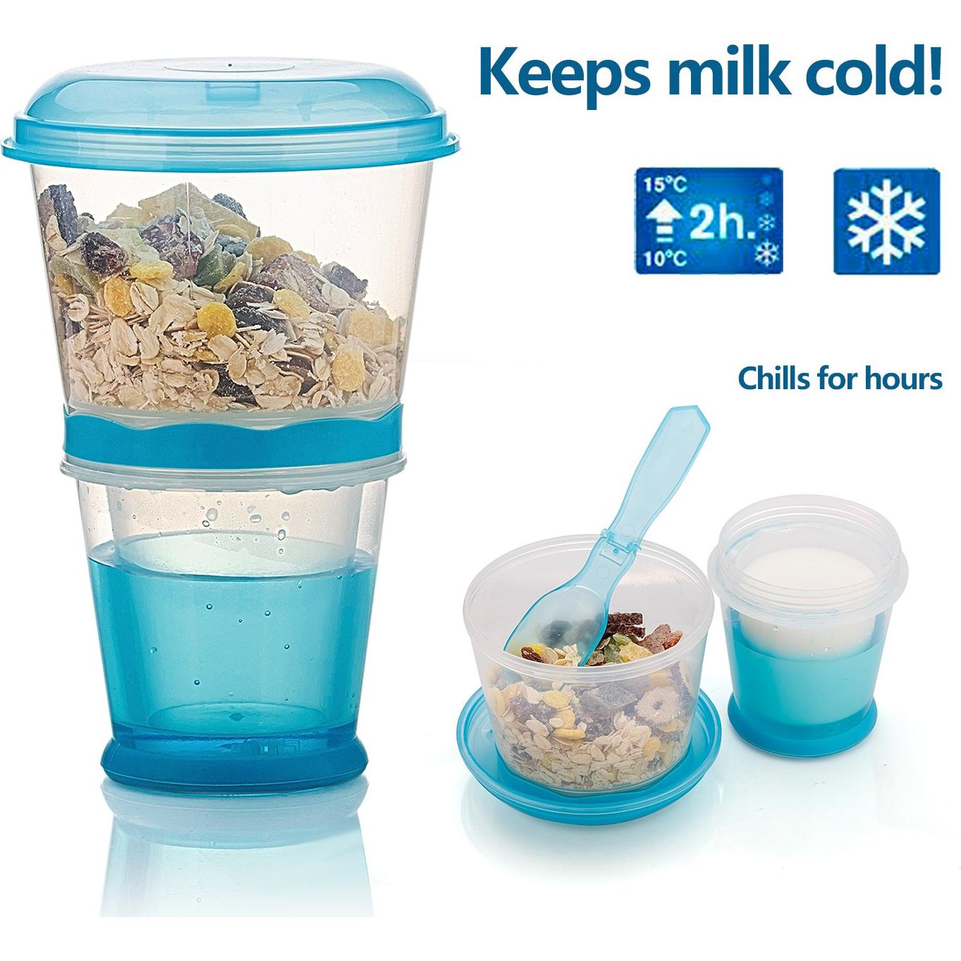 Contenedor Portátil de Cereal y Yogur OVOY 355 mL Azul