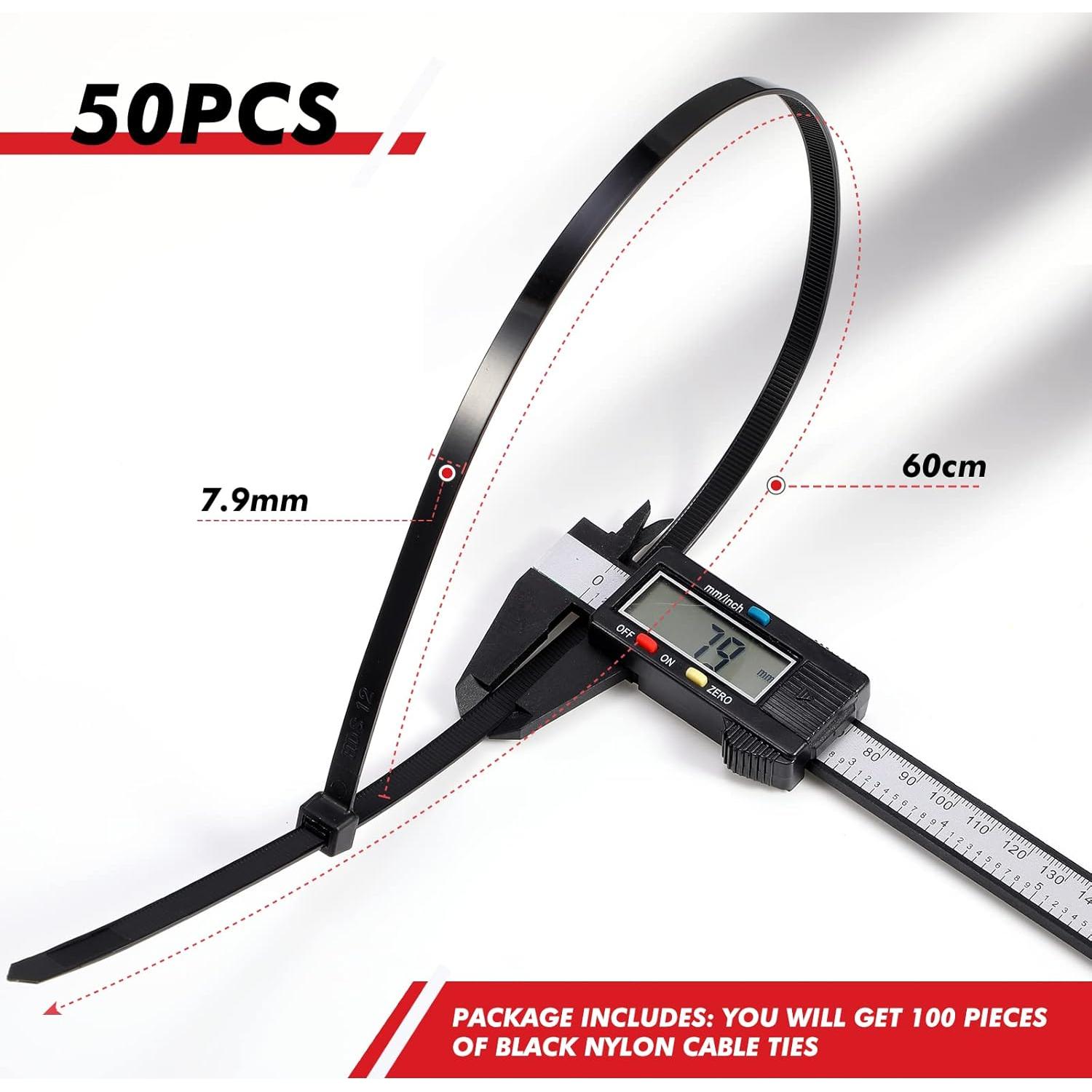 Lazos de Cremallera Negras Nuanchu 100 Pcs 61 cm Nylon