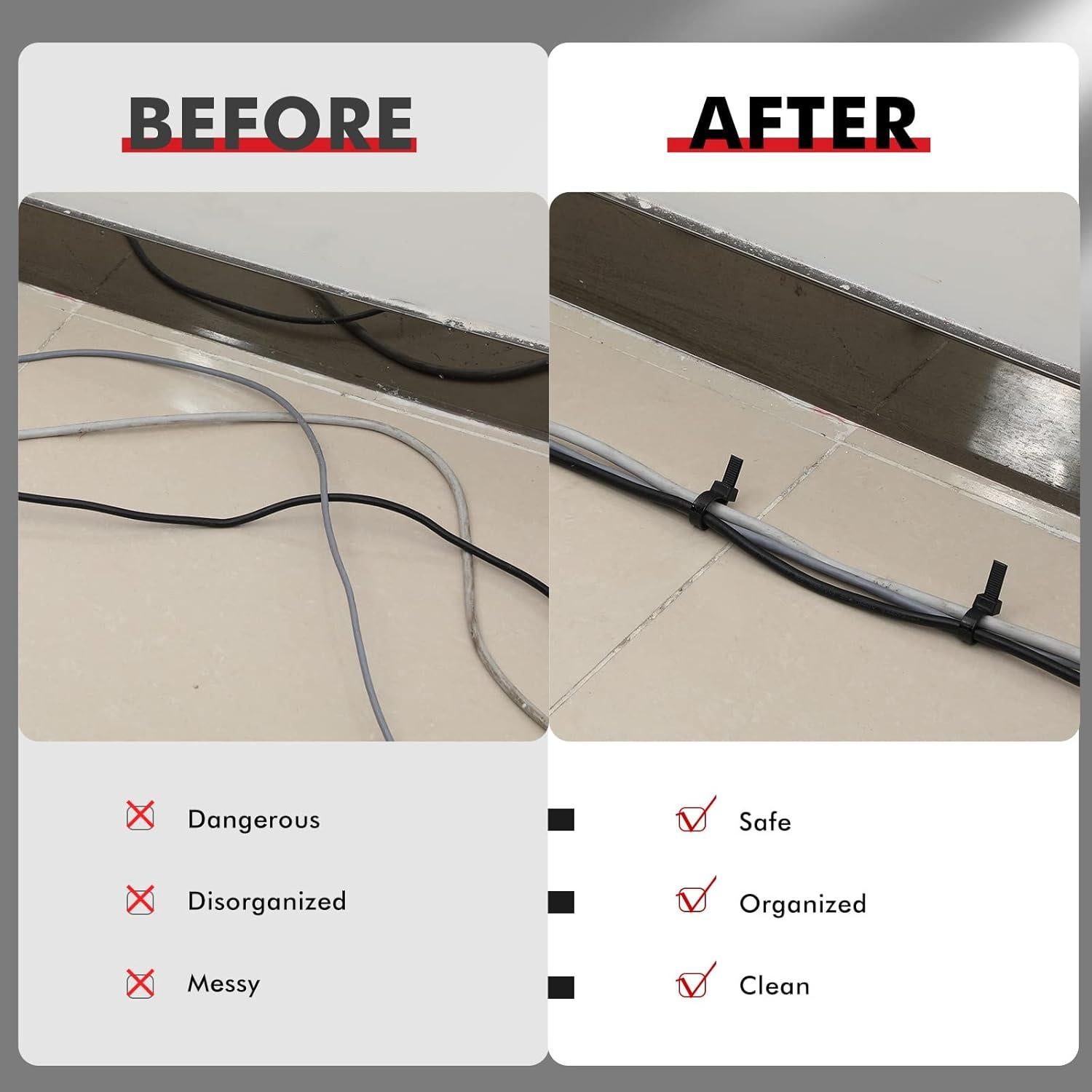 Lazos de Cremallera Negras Nuanchu 100 Pcs 61 cm Nylon