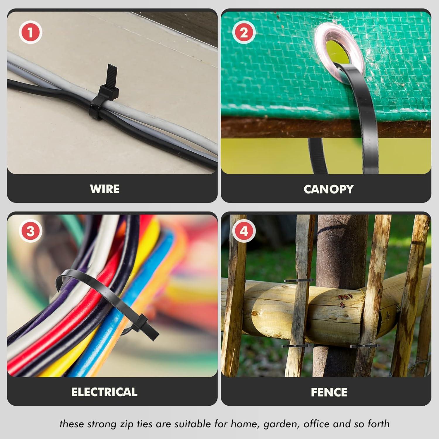 Lazos de Cremallera Negras Nuanchu 100 Pcs 61 cm Nylon