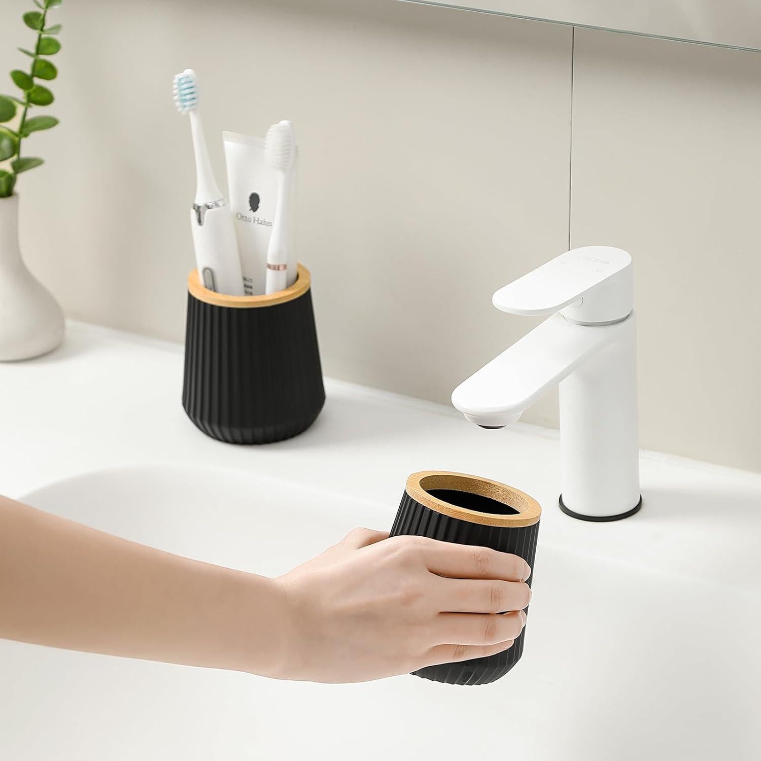 Soporte para Cepillos de Dientes YAUKPH Bambú Negro Mate