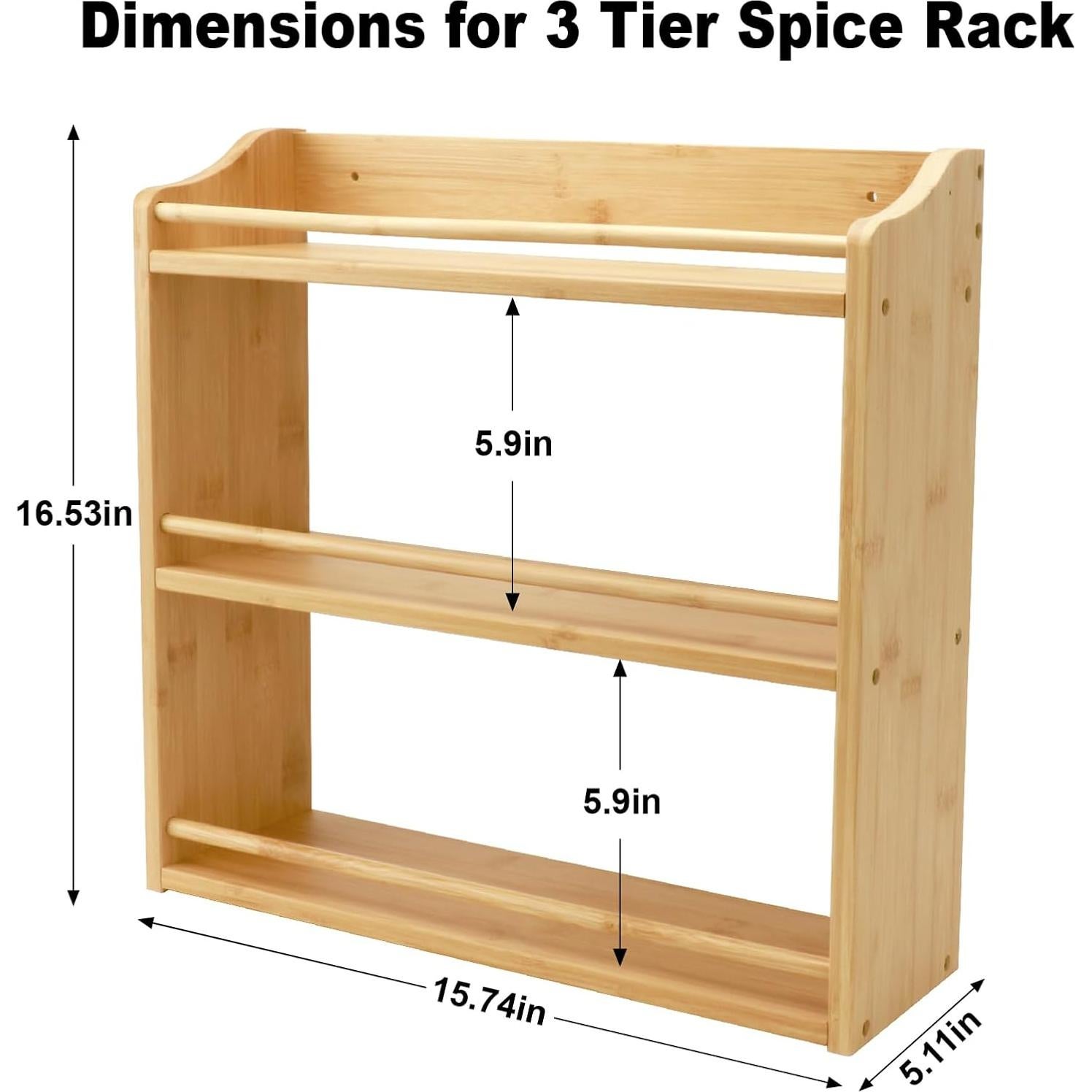 Estante de Especias Thalomely de 3 Niveles en Bambú Natural