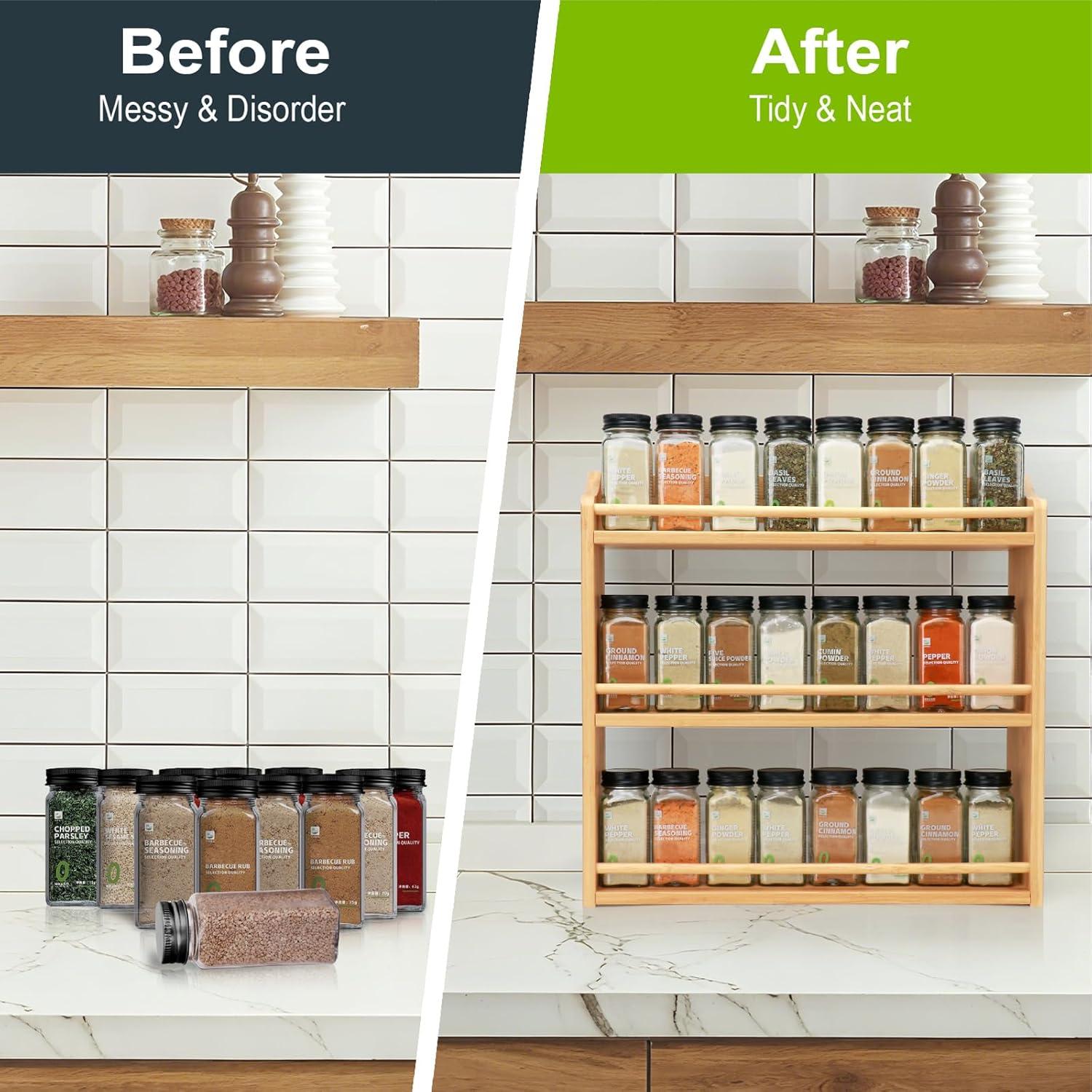 Estante de Especias Thalomely de 3 Niveles en Bambú Natural