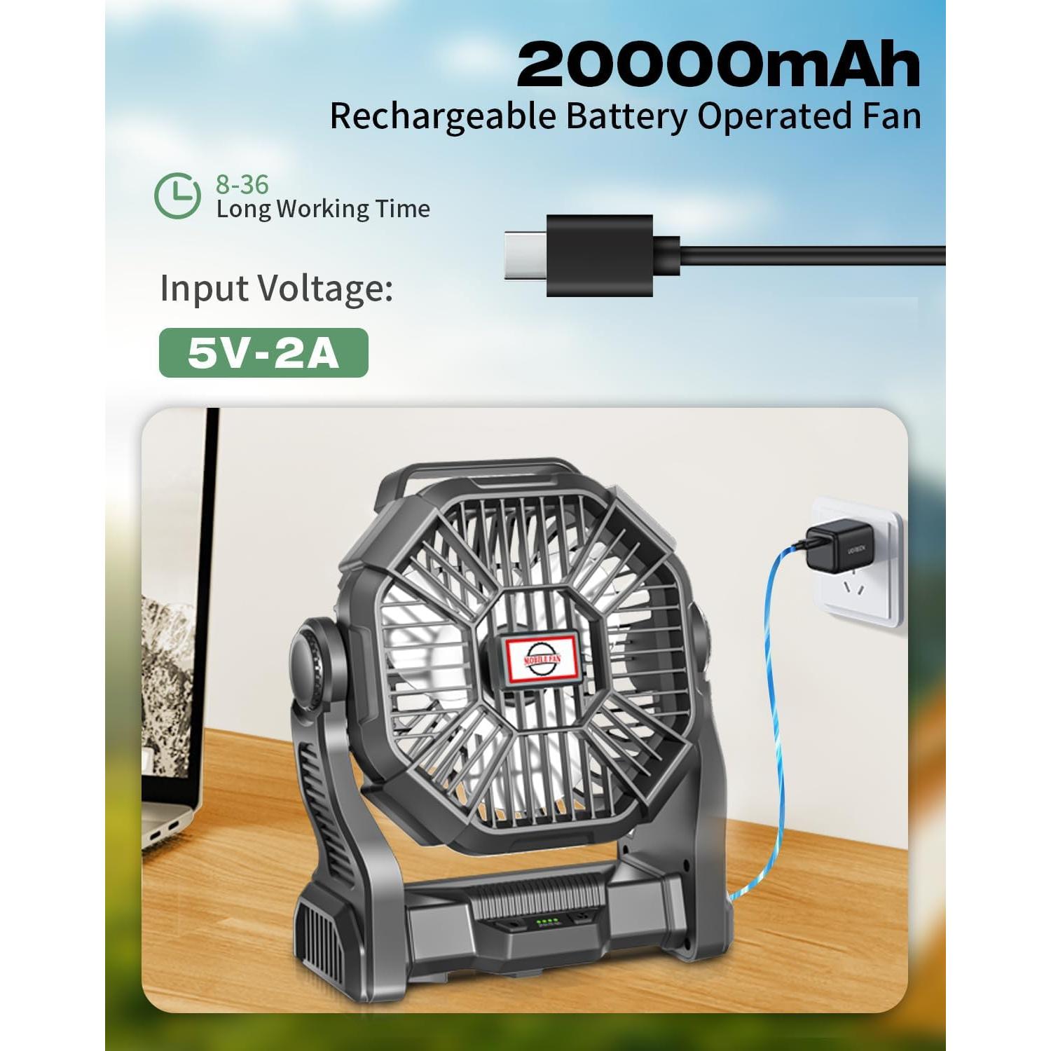 Ventilador de Camping Portátil AEscod X23 20000mAh LED 270°