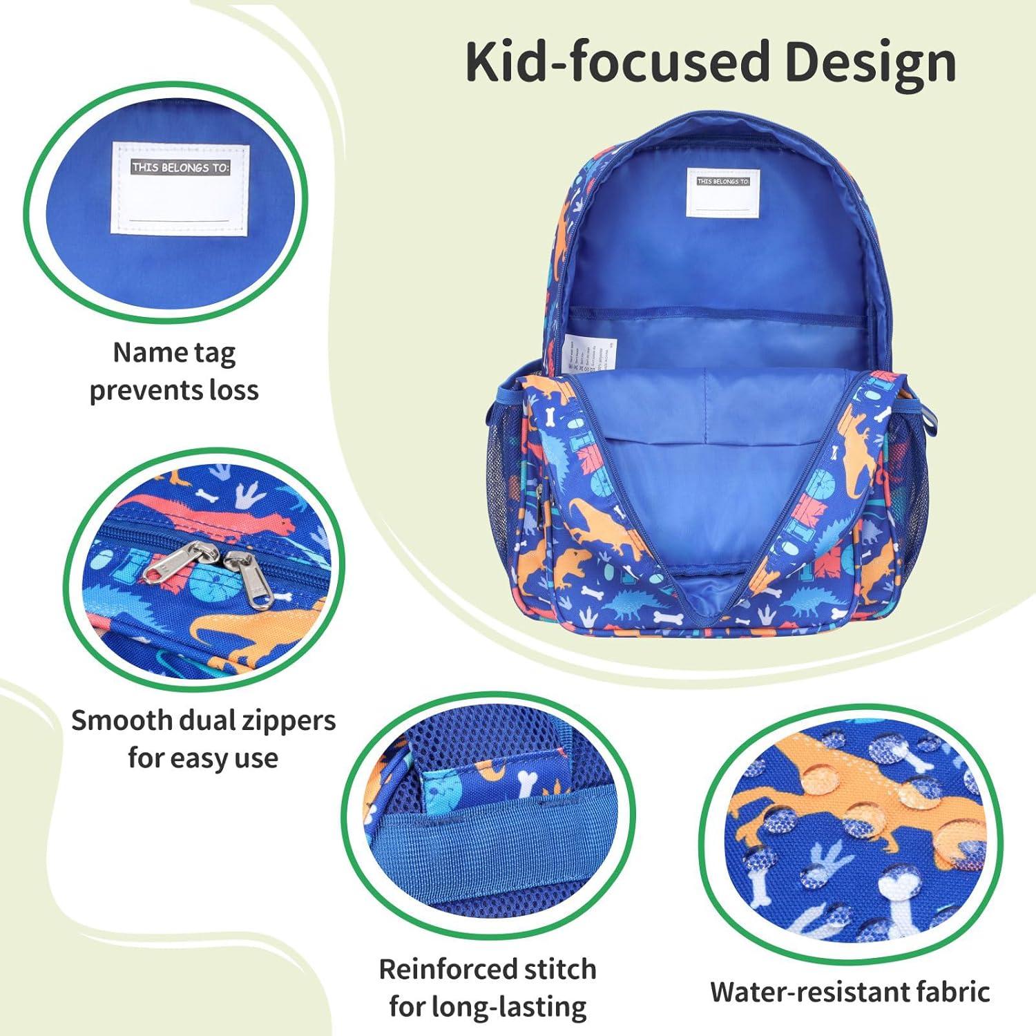 Mochila Infantil BrainyBees 15" con Lonchera Dinosaurio Azul