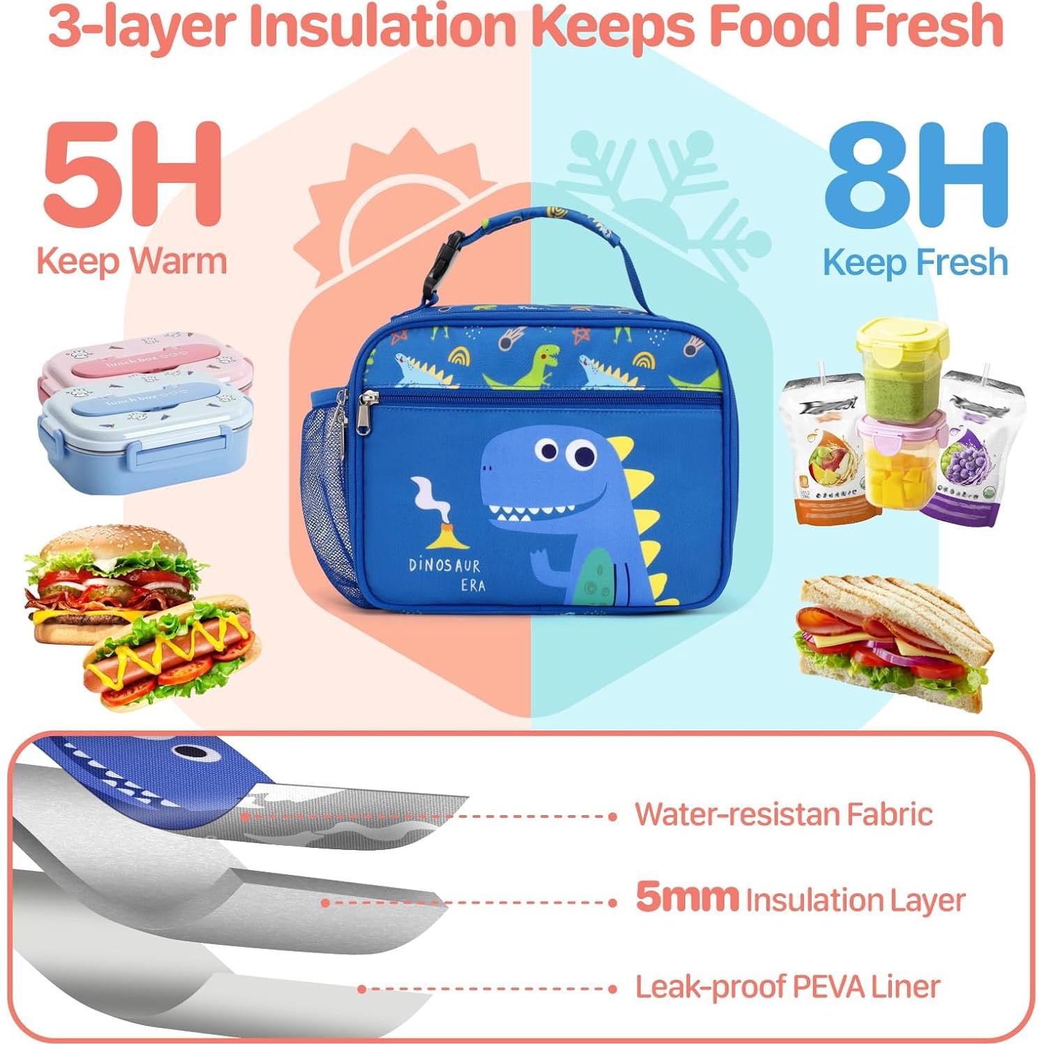 Mochila Infantil BrainyBees 15" con Lonchera Dinosaurio Azul