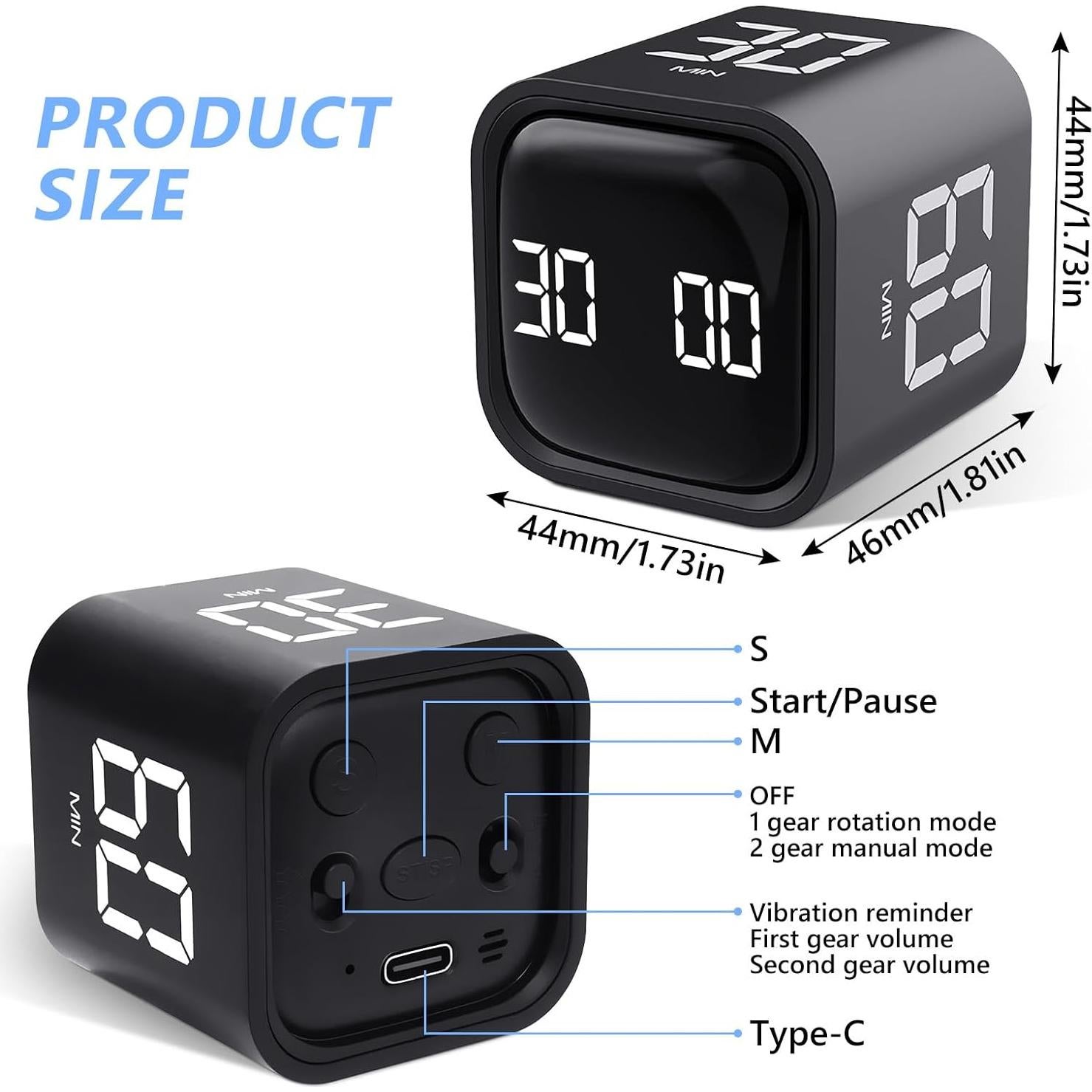 Temporizador Digital Foyucool Pomodoro Negro 5-60 Min Ajustable