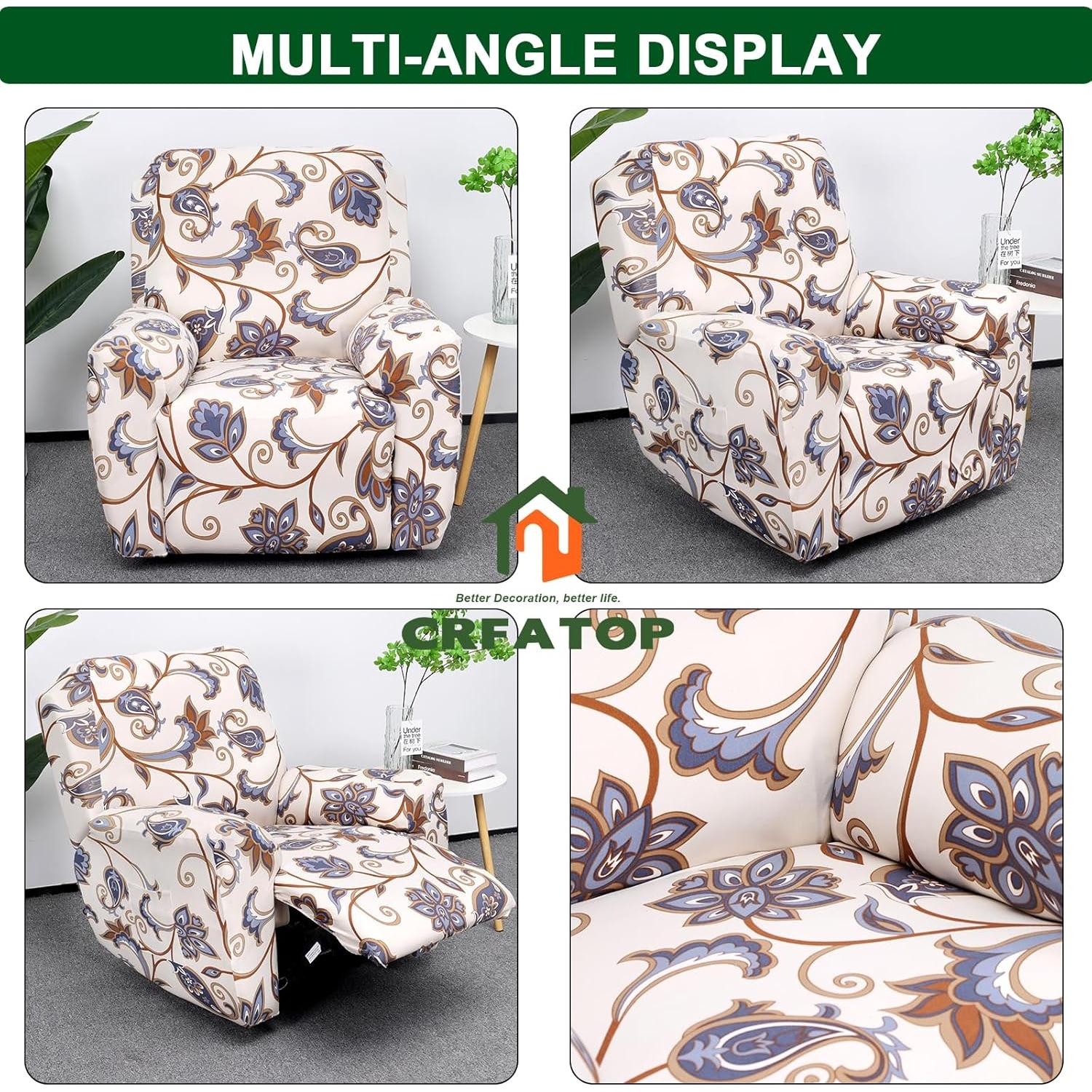 Funda Reclinable 1 Plaza CRFATOP 4 Piezas Floral Antideslizante