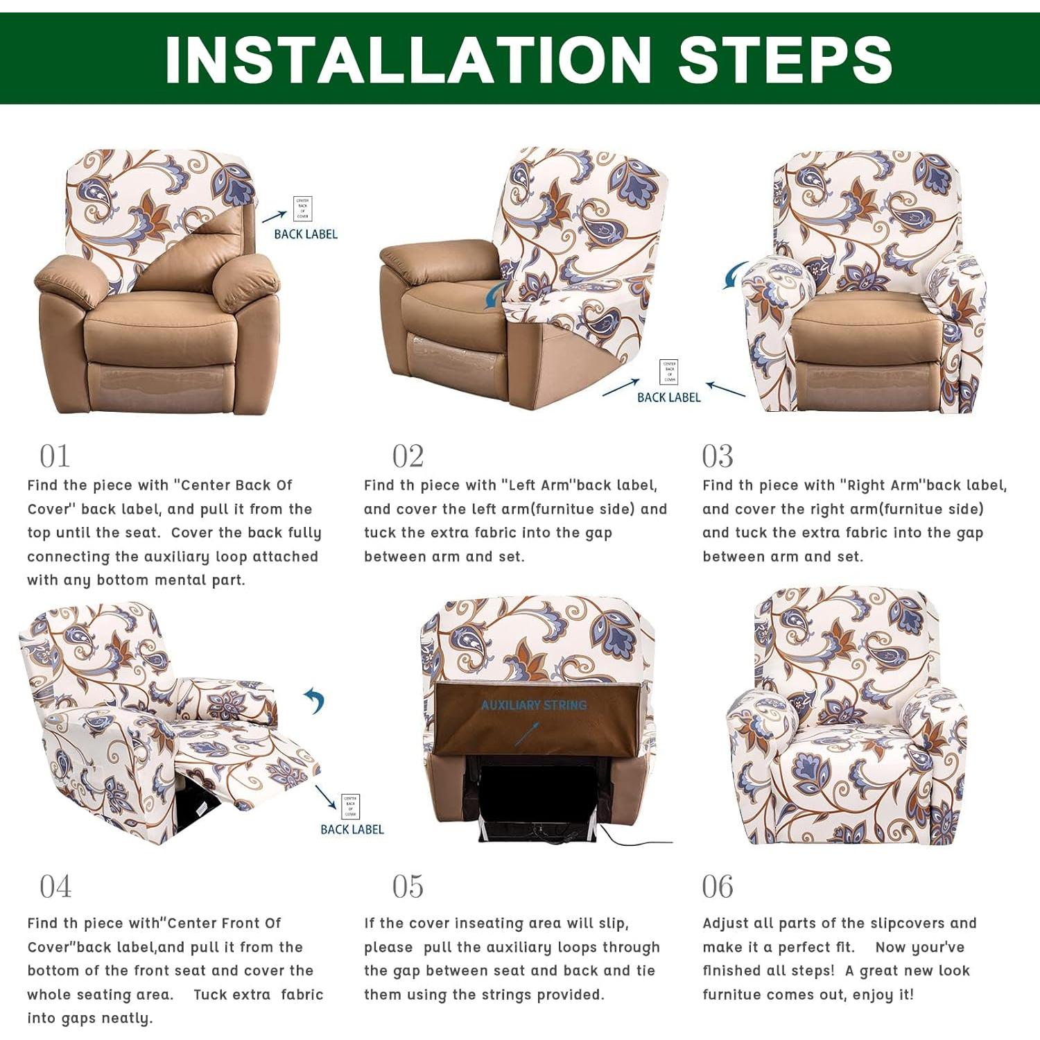 Funda Reclinable 1 Plaza CRFATOP 4 Piezas Floral Antideslizante