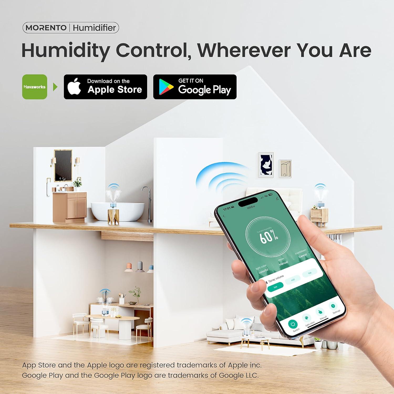 Humidificador Inteligente MERONTE 6L con Control APP y Luz Nocturna