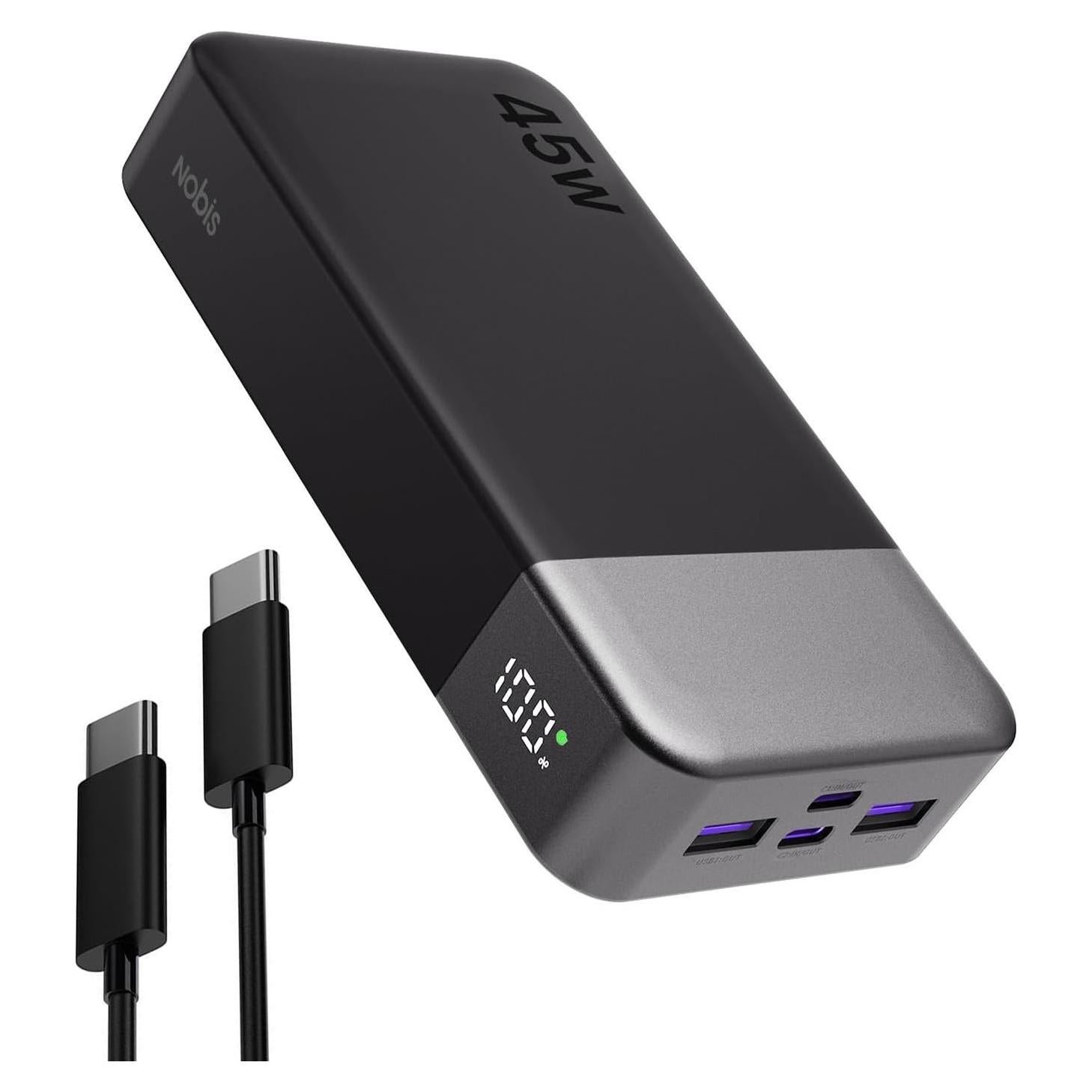 Cargador Portátil NOBIS 20000mAh 45W Carga Rápida USB-C Negro