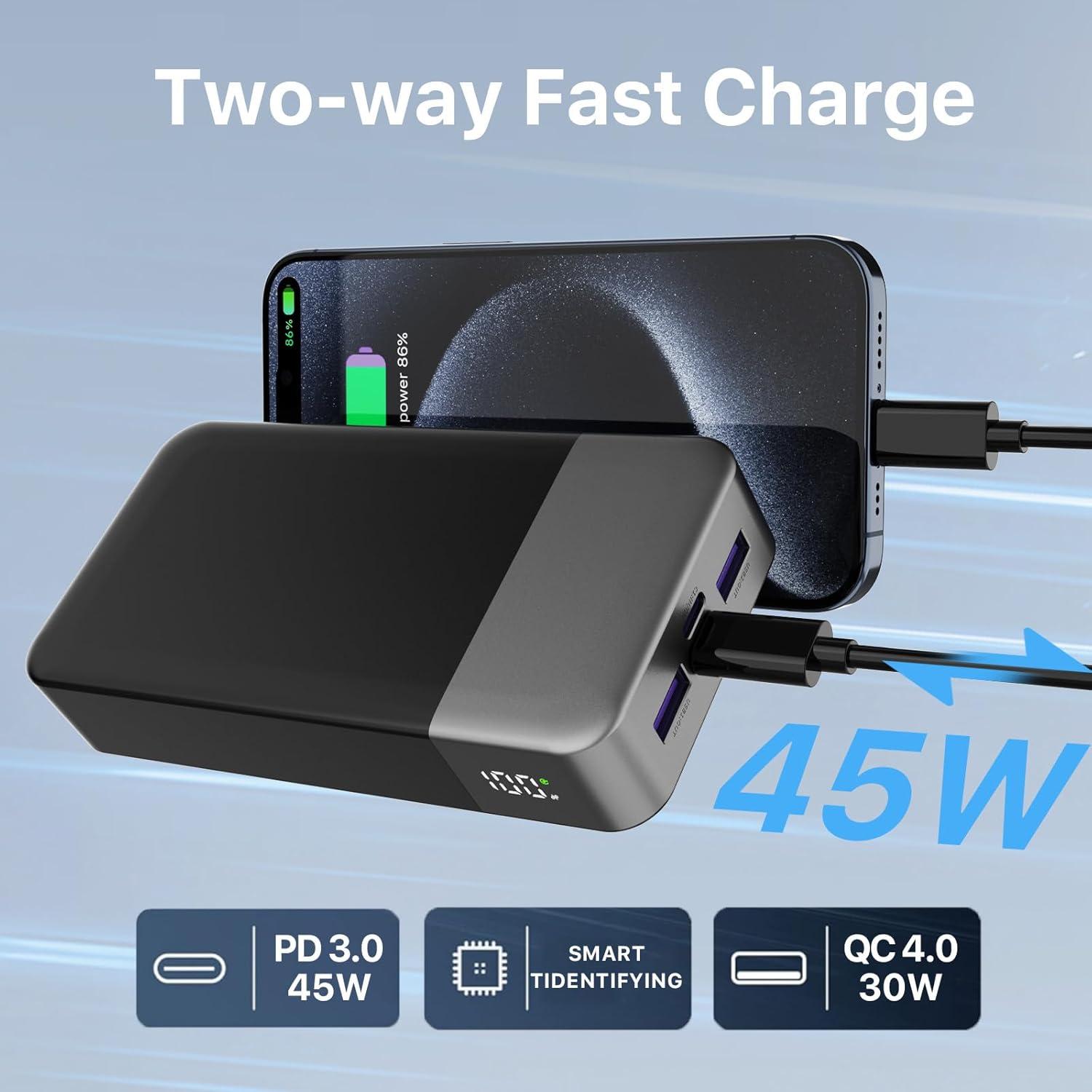 Cargador Portátil NOBIS 20000mAh 45W Carga Rápida USB-C Negro