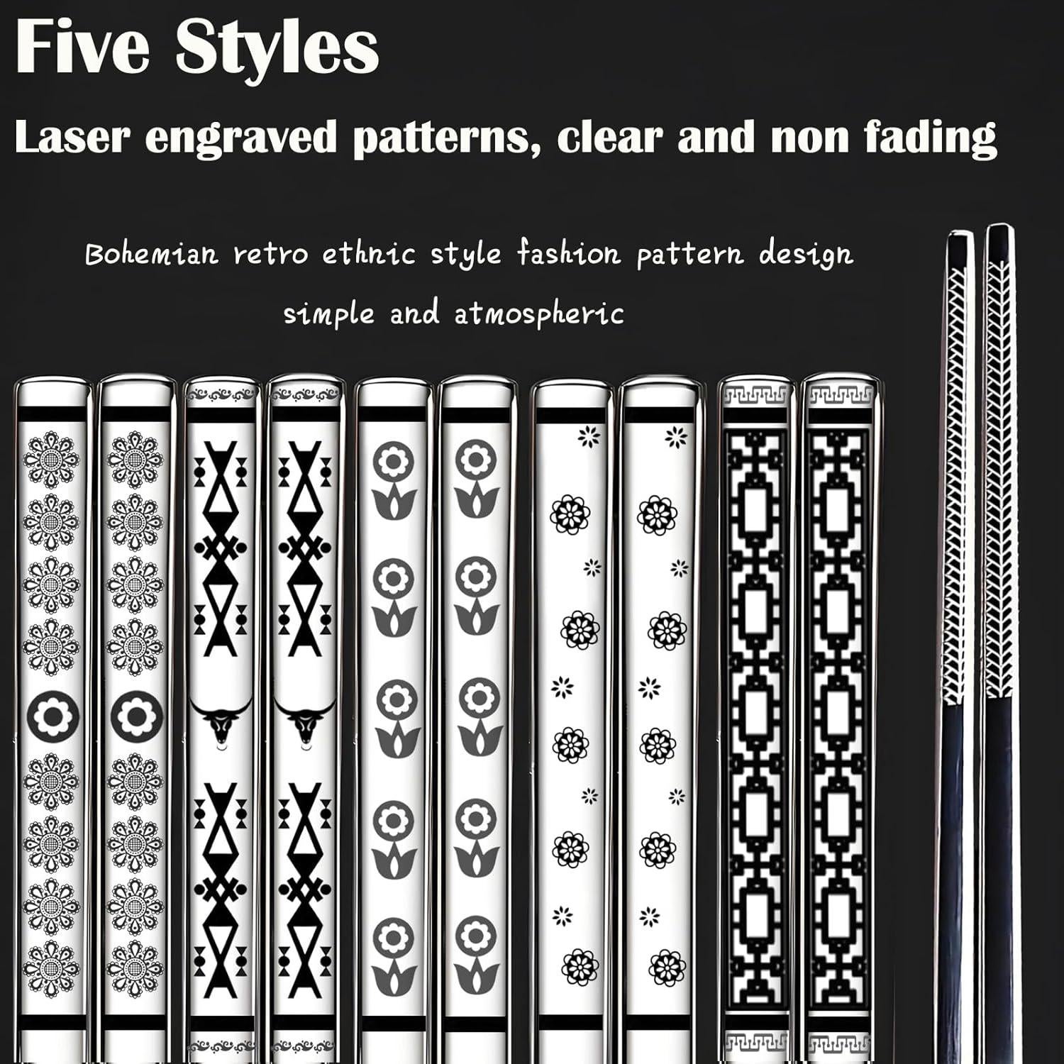 Palillos de Metal Reutilizables GTIEDIK 5 Pares Antideslizantes