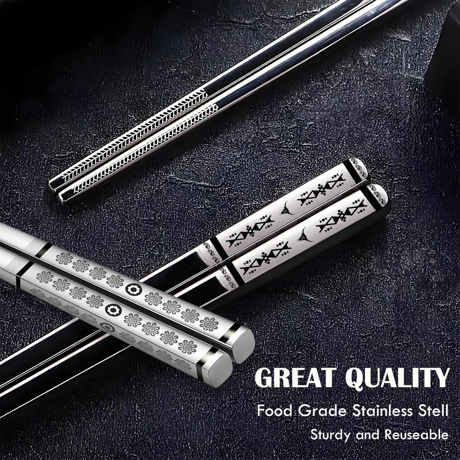 Palillos de Metal Reutilizables GTIEDIK 5 Pares Antideslizantes