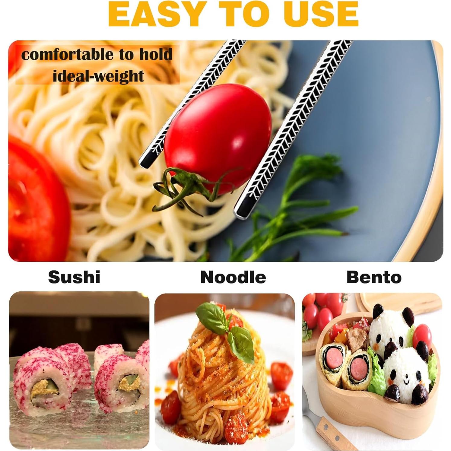 Palillos de Metal Reutilizables GTIEDIK 5 Pares Antideslizantes