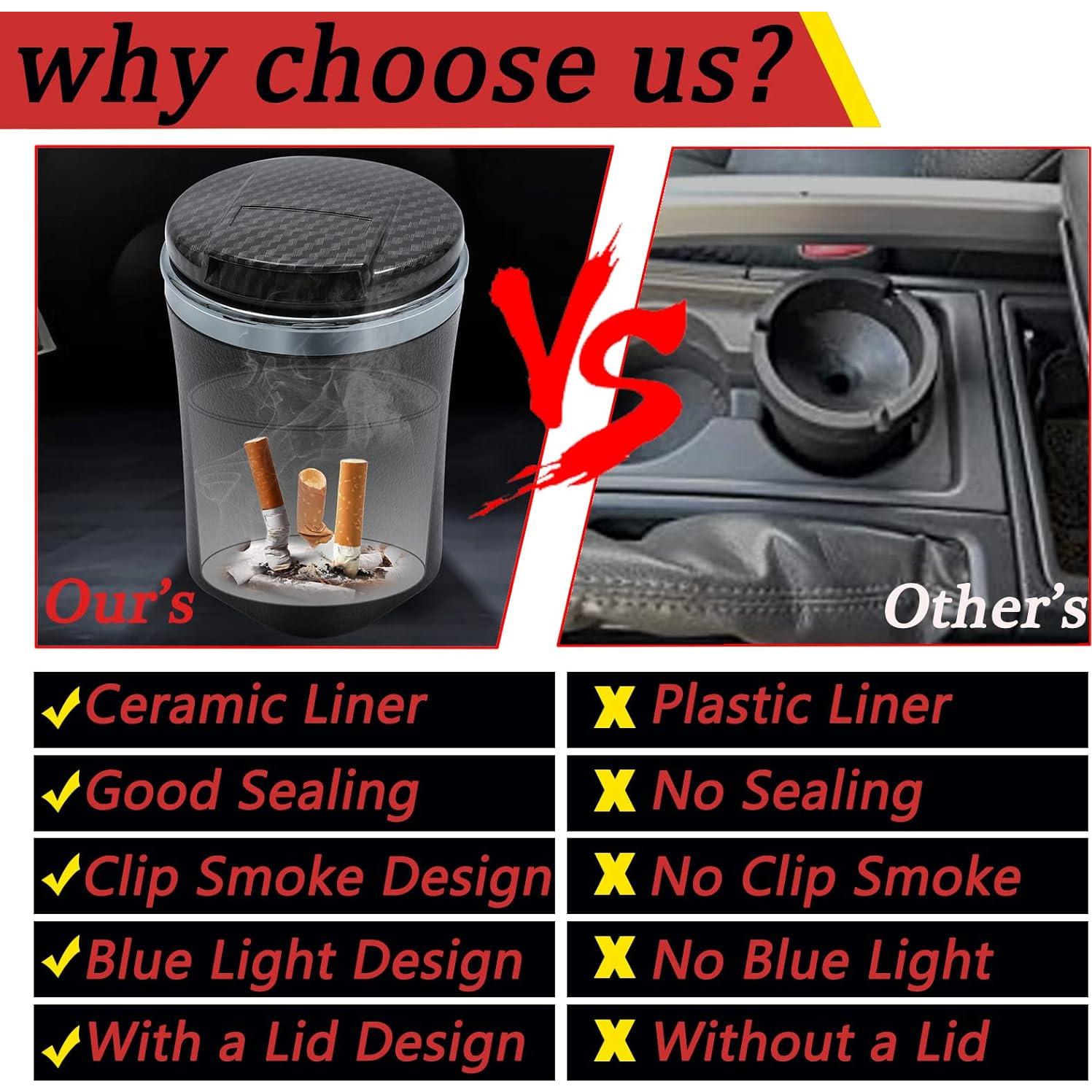 Cenicero de Coche EOCICI con Tapa y Luz LED Azul - Antihumo