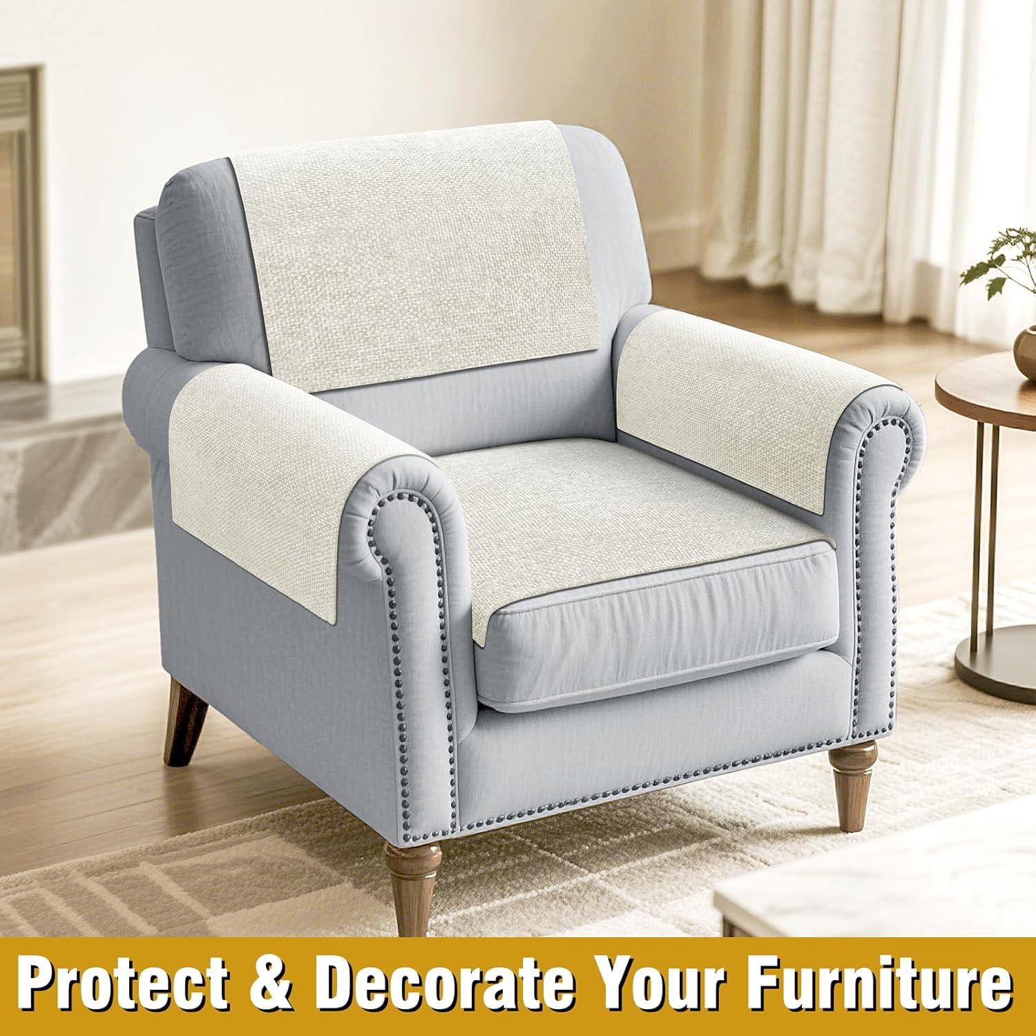 Cubiertas de brazos de sofá LovoGemy 61x51 cm impermeables - 2 piezas beige