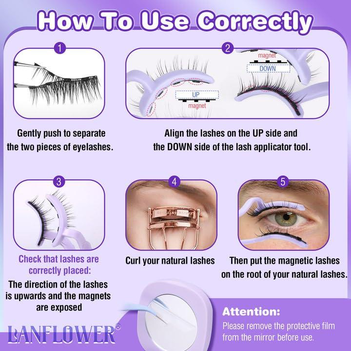 Pestañas Magnéticas Naturales Lanflower A3 Reutilizables 16.5cm