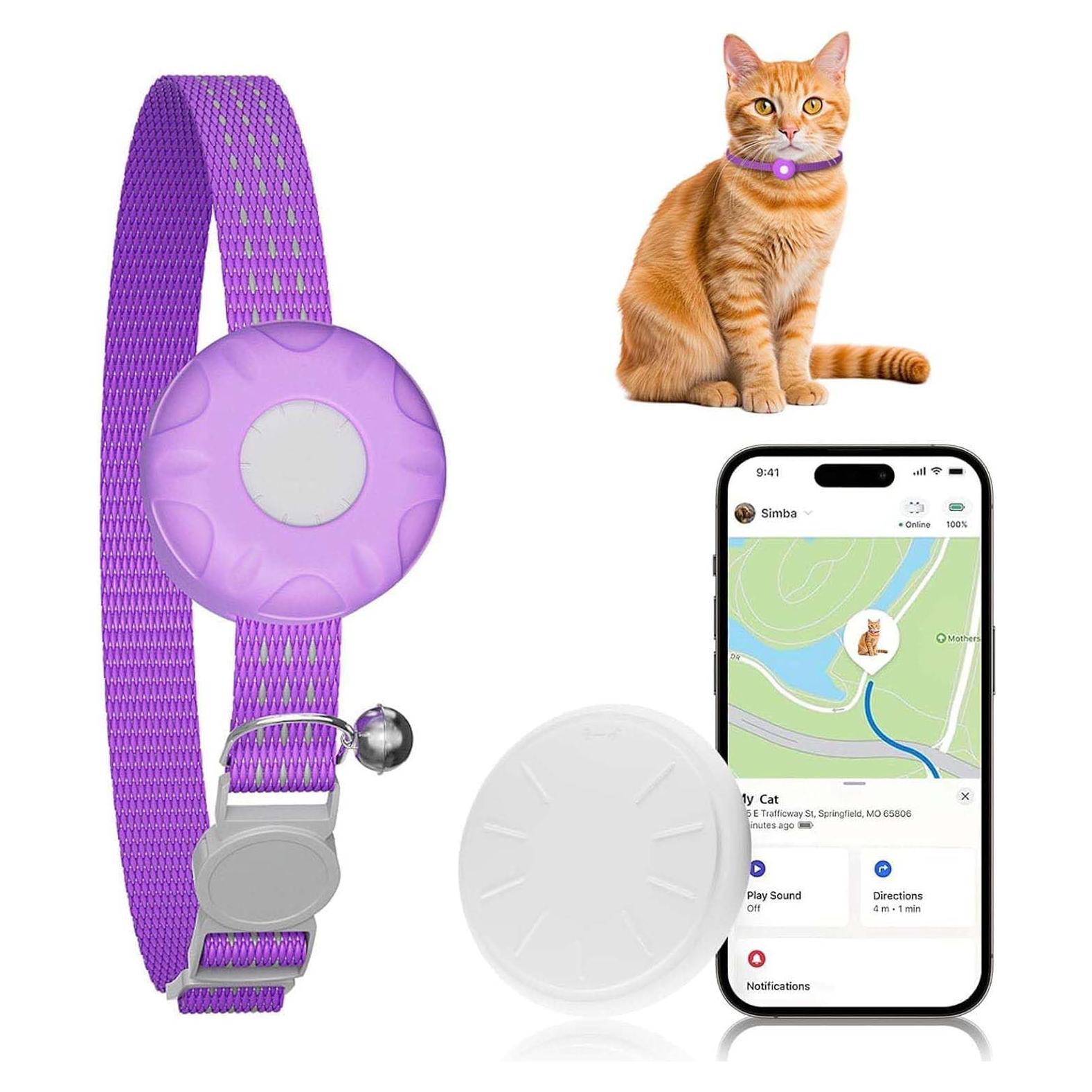 Rastreador GPS para Gatos ZFSJTAG, Collar Púrpura, Sin Cuota Mensual