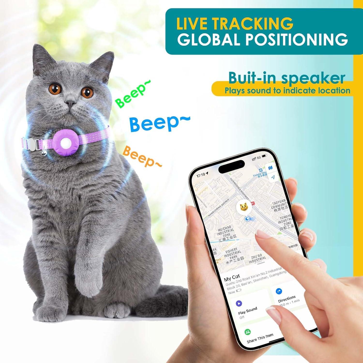 Rastreador GPS para Gatos ZFSJTAG, Collar Púrpura, Sin Cuota Mensual