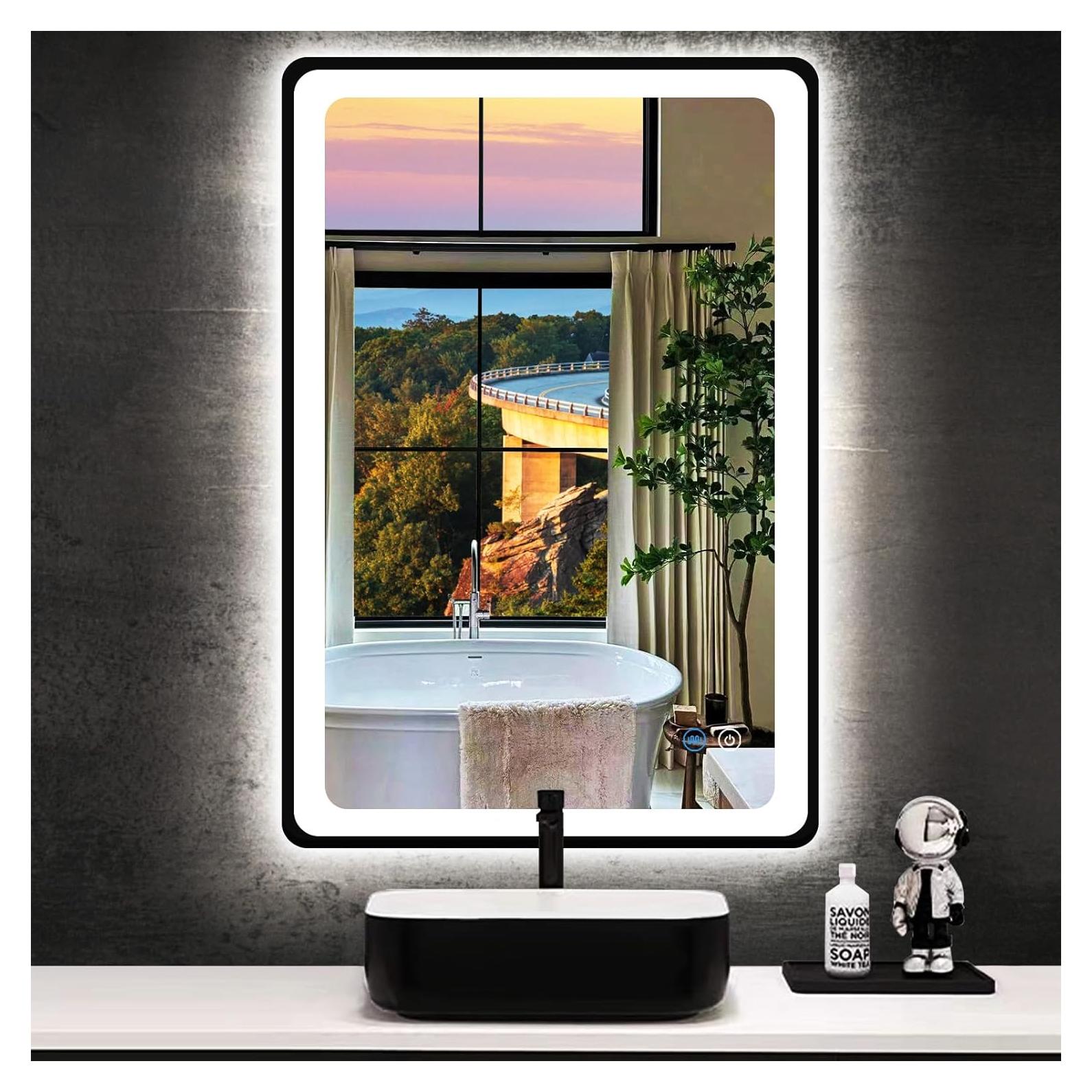 Espejo LED de Baño MEIOUKA 61x40.6cm Negro Regulable