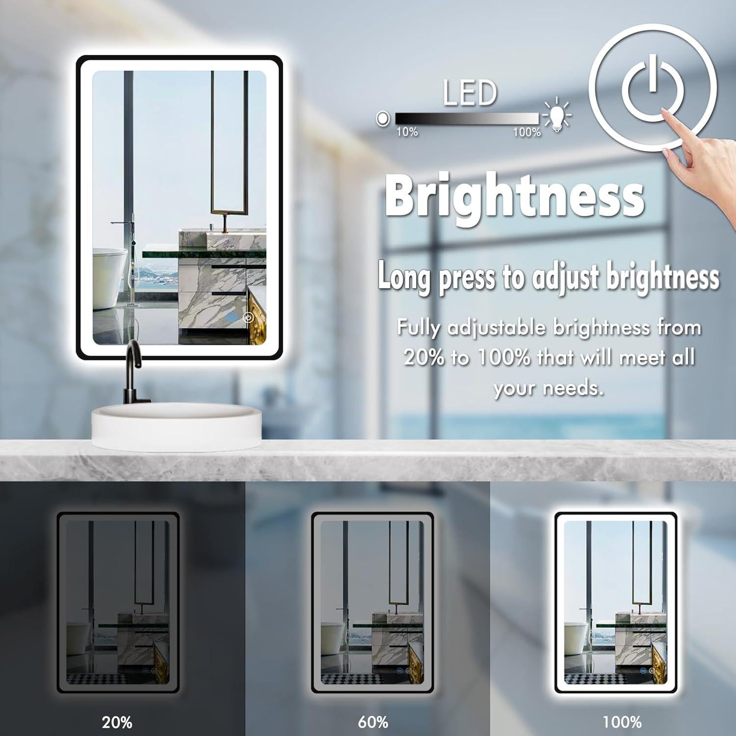 Espejo LED de Baño MEIOUKA 61x40.6cm Negro Regulable