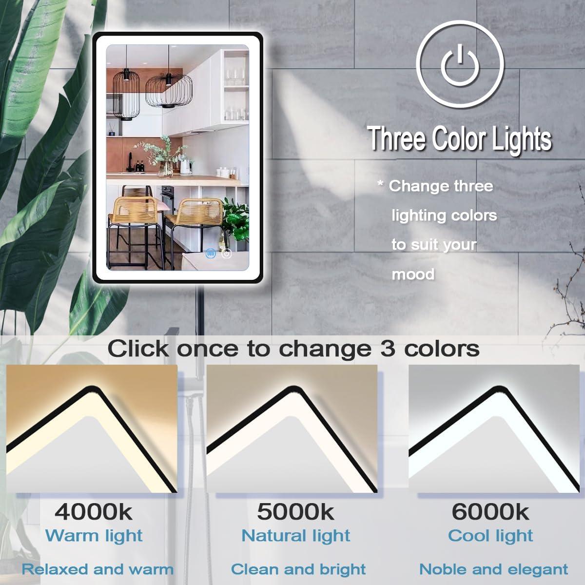 Espejo LED de Baño MEIOUKA 61x40.6cm Negro Regulable