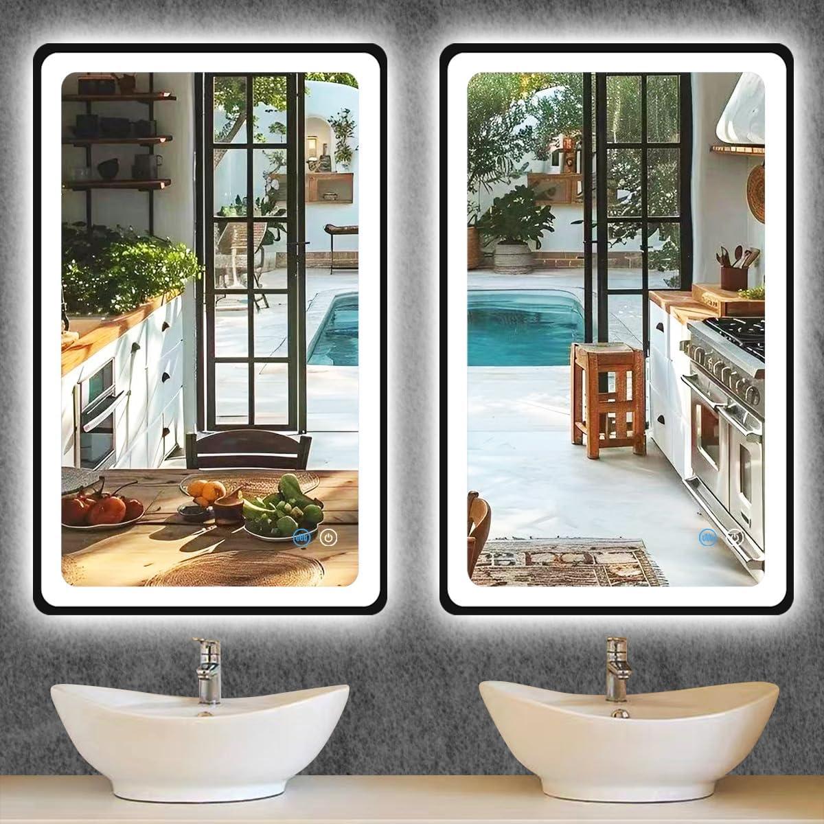 Espejo LED de Baño MEIOUKA 61x40.6cm Negro Regulable