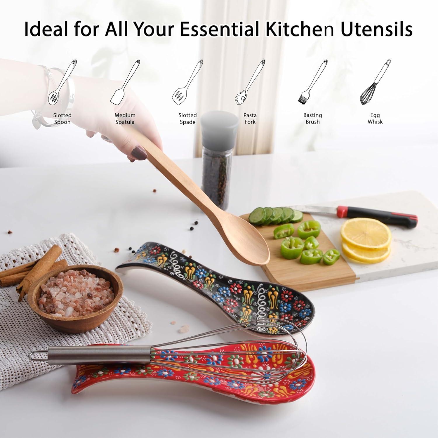 Soporte de Cuchara de Cerámica Ceramicci 12.7 cm Negro-Rojo