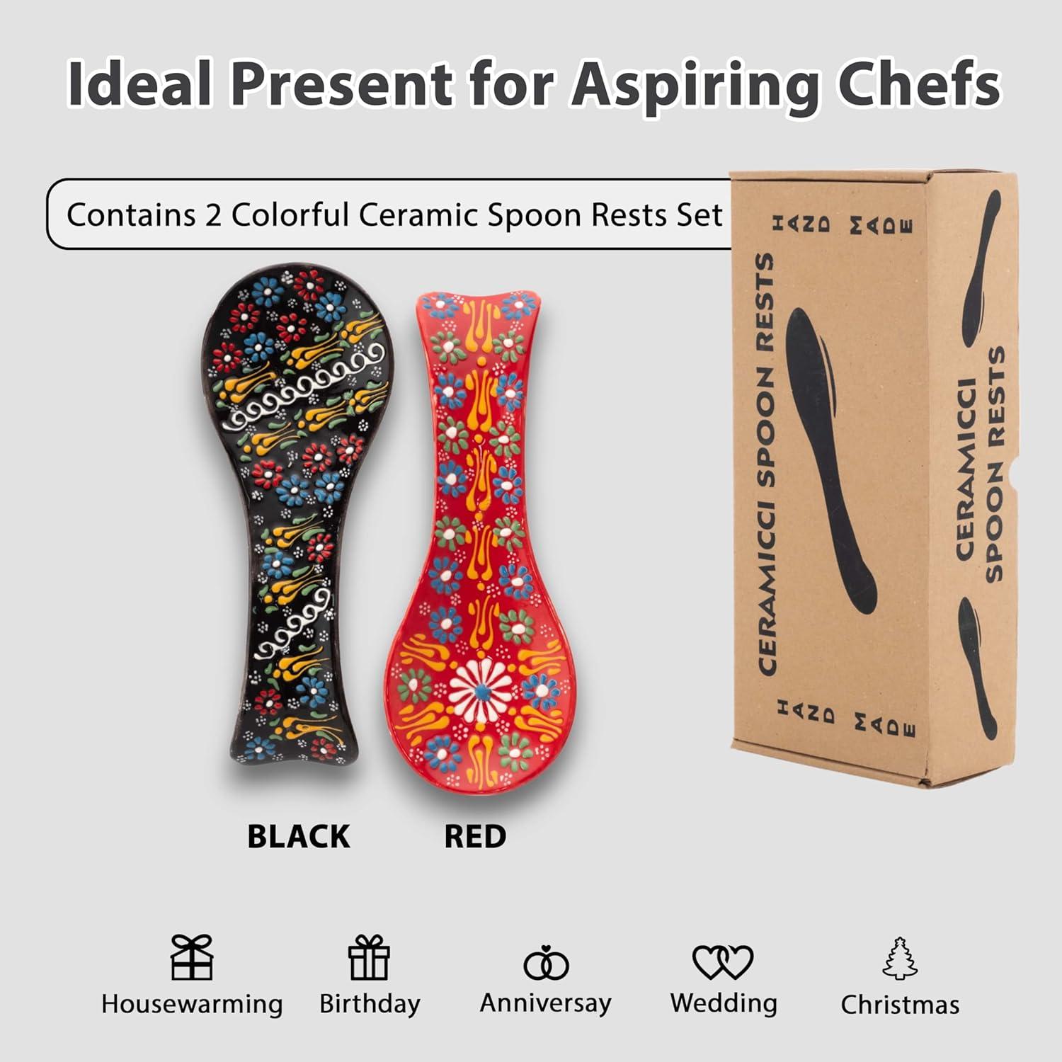 Soporte de Cuchara de Cerámica Ceramicci 12.7 cm Negro-Rojo