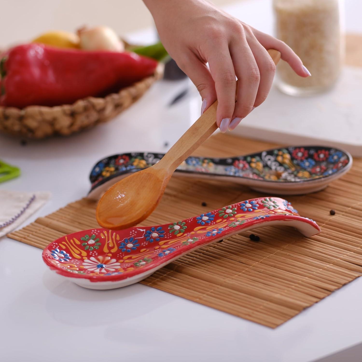 Soporte de Cuchara de Cerámica Ceramicci 12.7 cm Negro-Rojo