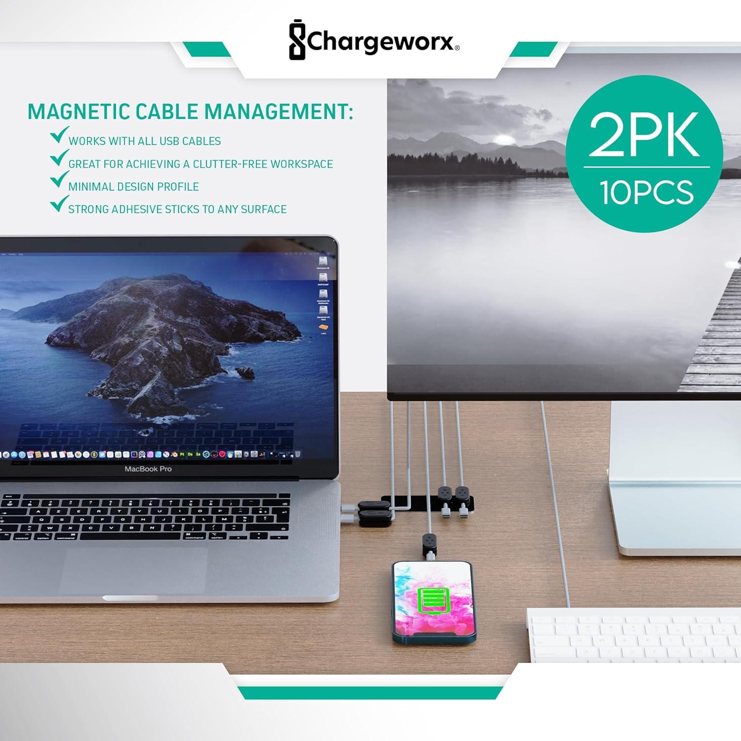 Clips Magnéticos para Cables Chargeworx - Paquete de 10 - Adhesivo Fuerte