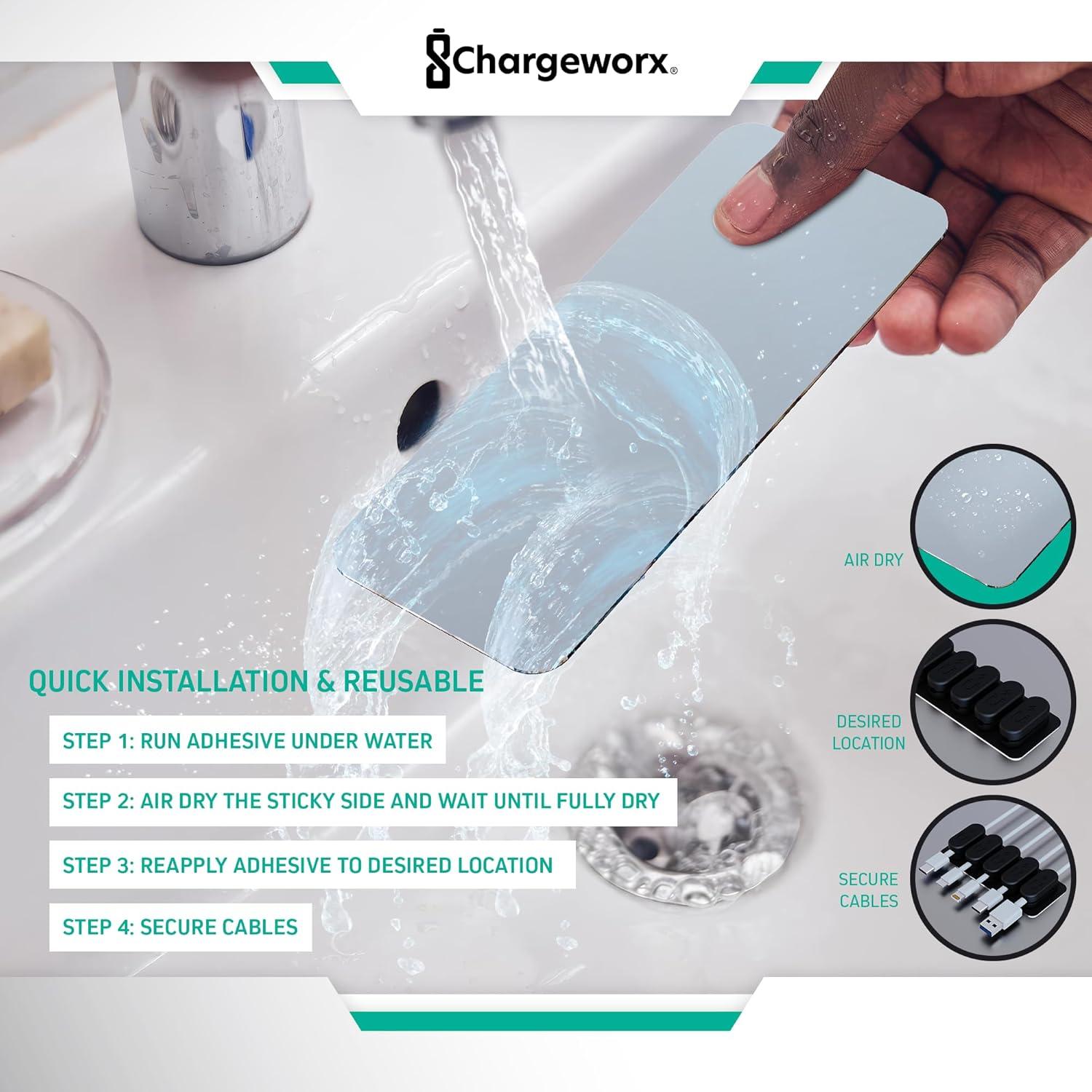 Clips Magnéticos para Cables Chargeworx - Paquete de 10 - Adhesivo Fuerte