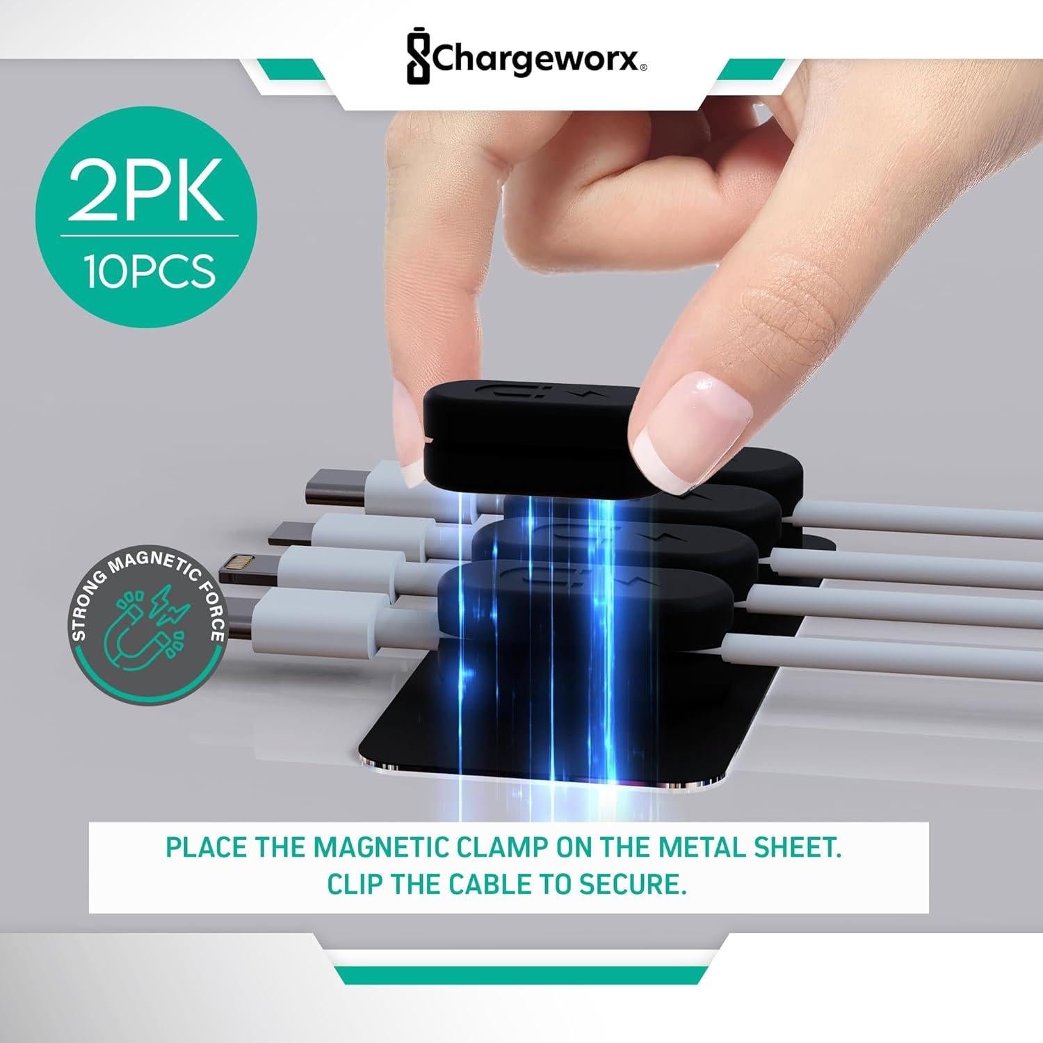 Clips Magnéticos para Cables Chargeworx - Paquete de 10 - Adhesivo Fuerte