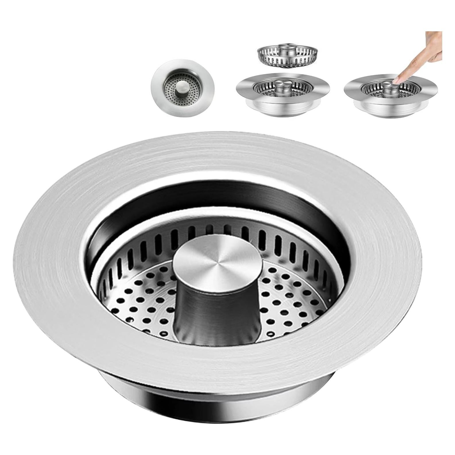 Colador de desagüe de cocina ZCQGAH 3 en 1 acero inoxidable