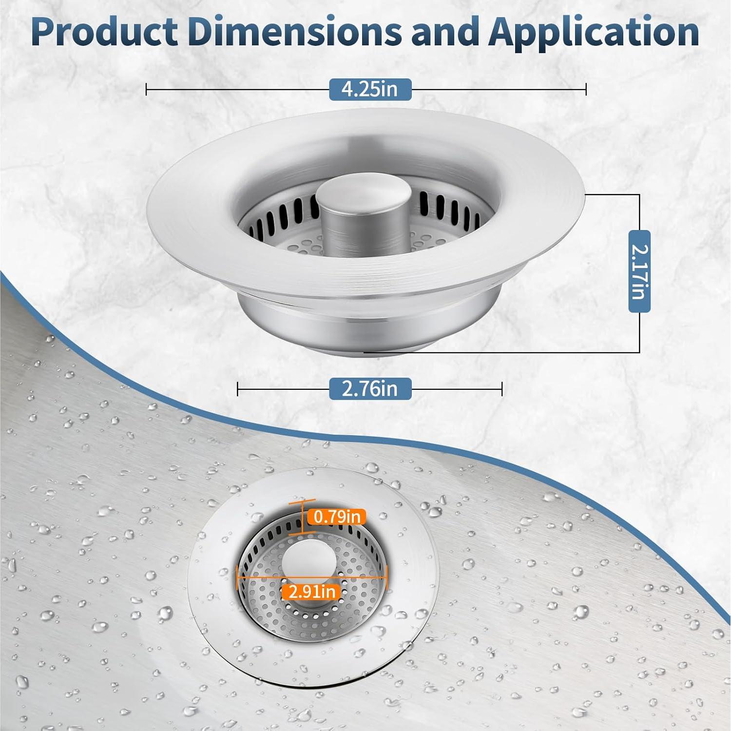 Colador de desagüe de cocina ZCQGAH 3 en 1 acero inoxidable